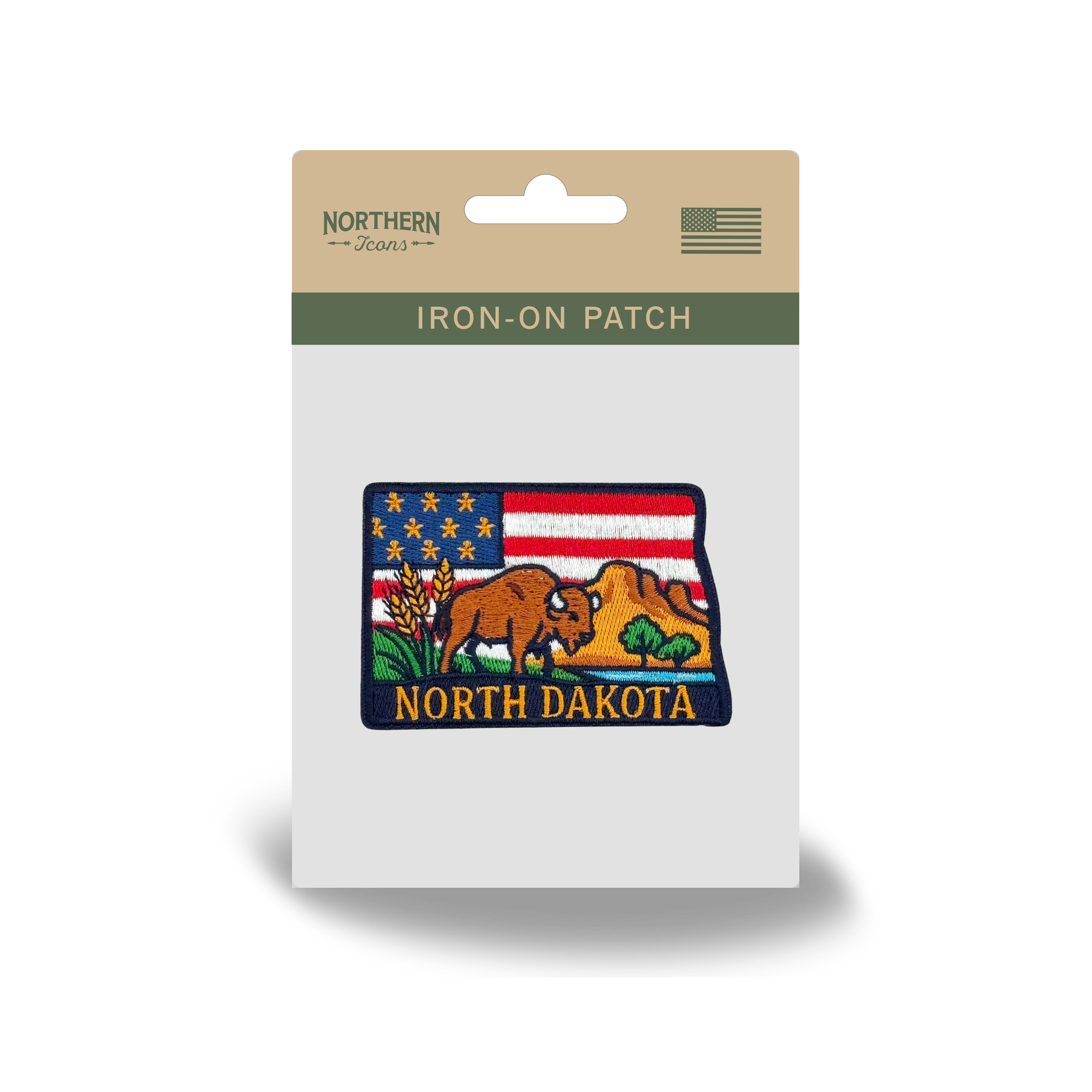 North Dakota State Embroidered Patch with Bison Prairie Landscape Travel Souvenir Badge