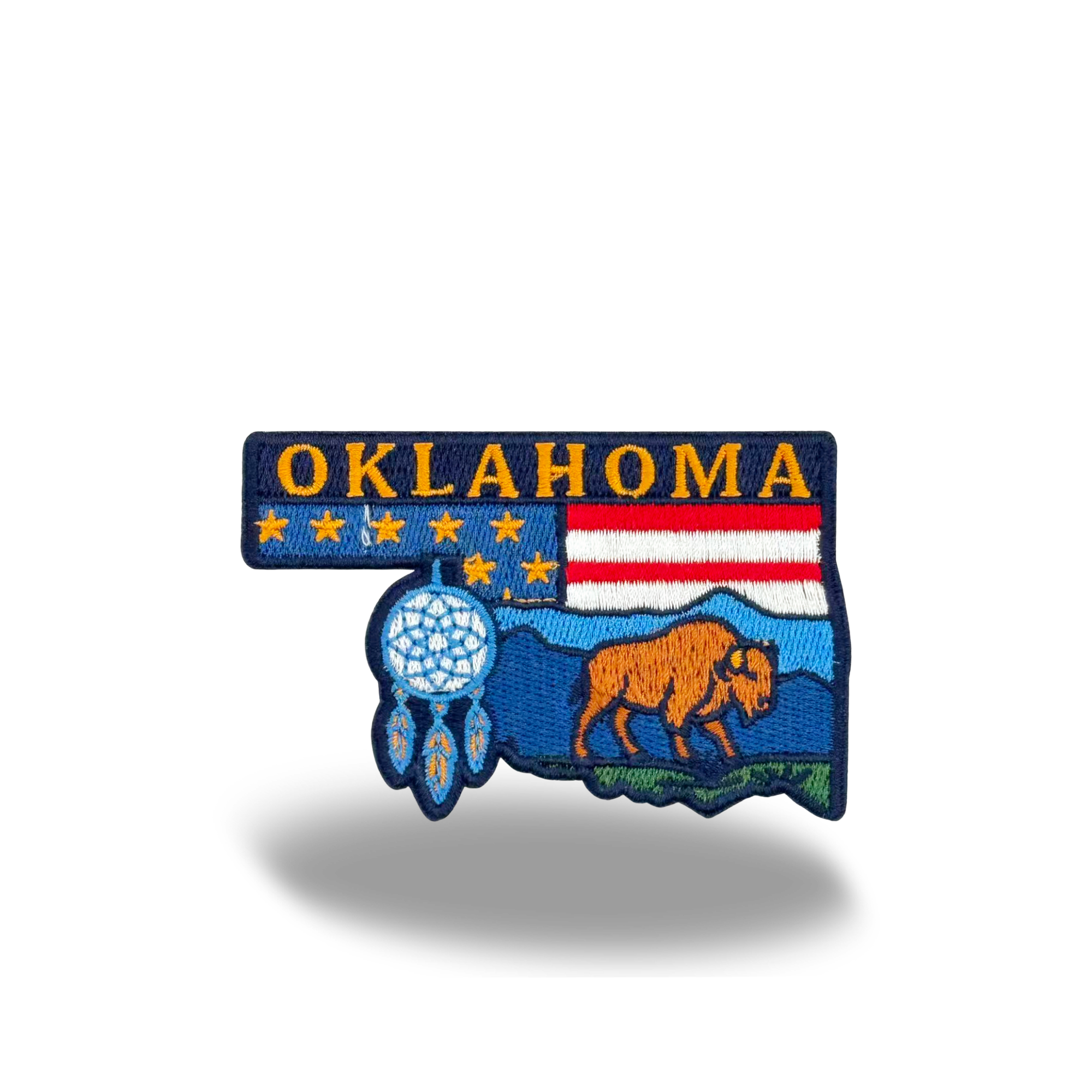 Oklahoma State Embroidered Patch with Bison, Dreamcatcher, Western Landscape Design