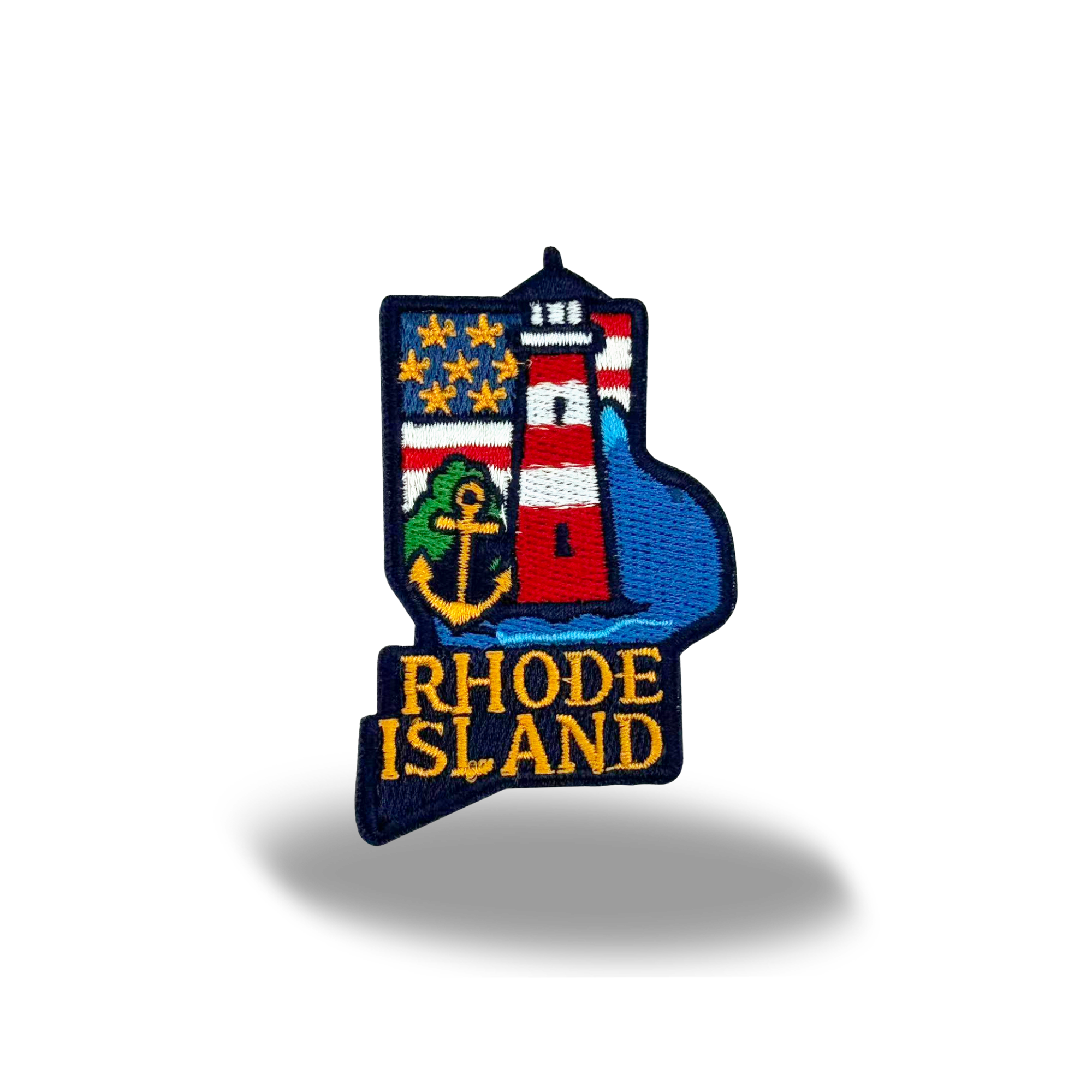 Rhode Island State Embroidered Patch with Lighthouse Anchor Coastal Nautical Design