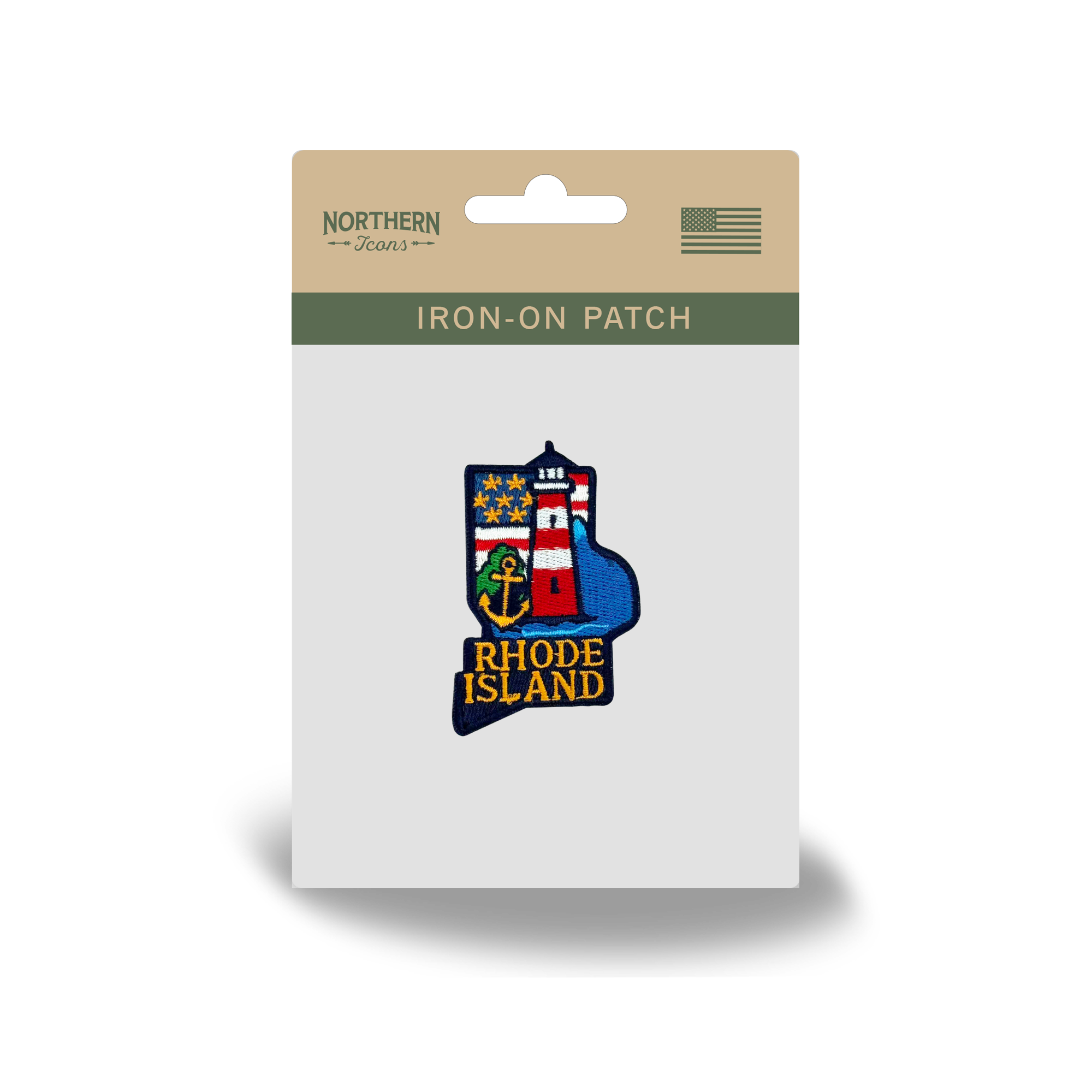 Rhode Island State Embroidered Patch with Lighthouse Anchor Coastal Nautical Design