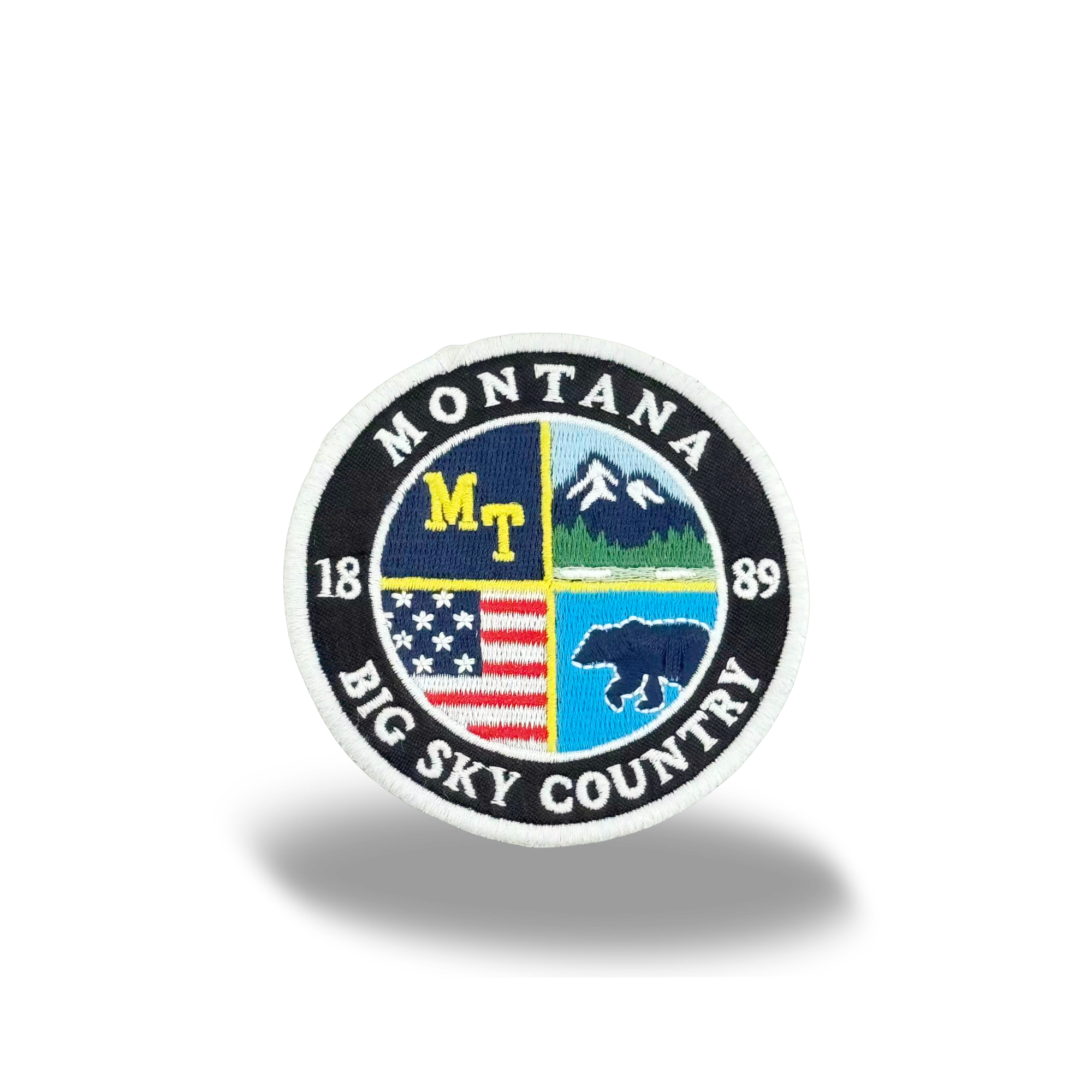 Montana Big Sky Country Embroidered Round Patch with Mountain Bear Design