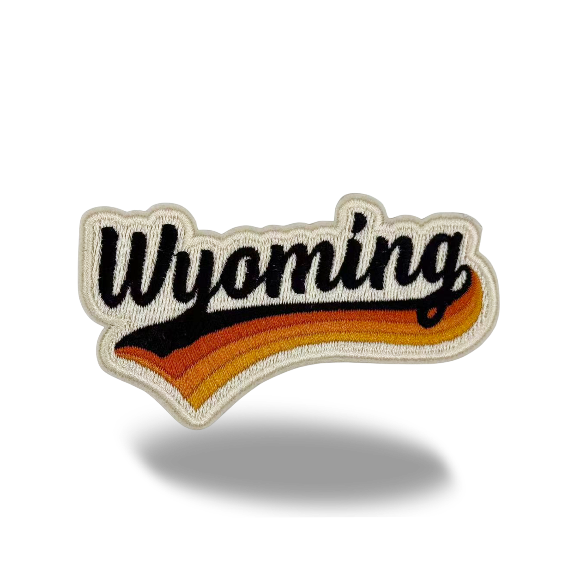 Wyoming Vintage Script Embroidered Patch Retro Western State Iron-On Patch