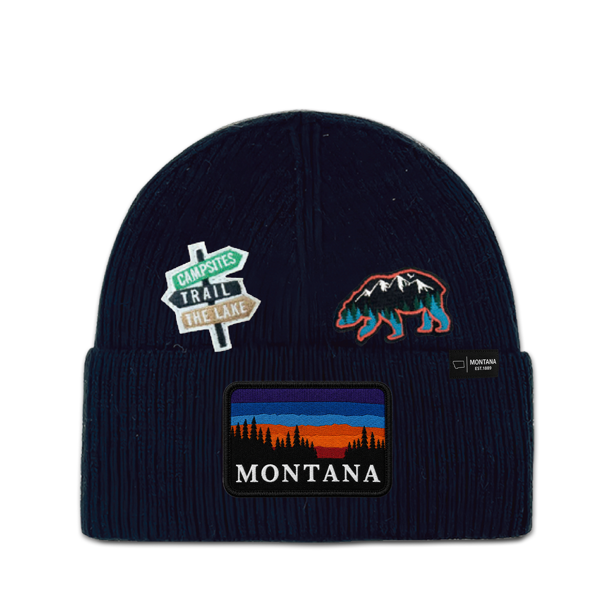 Montana Camping Trail Multi Patch Knit Beanie - Outdoor Winter Hat