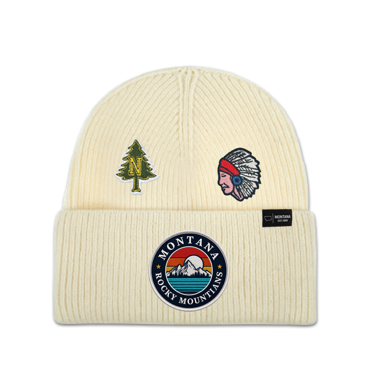 Montana Rocky Mountains Multi Patch Knit Beanie - Heritage Winter Hat