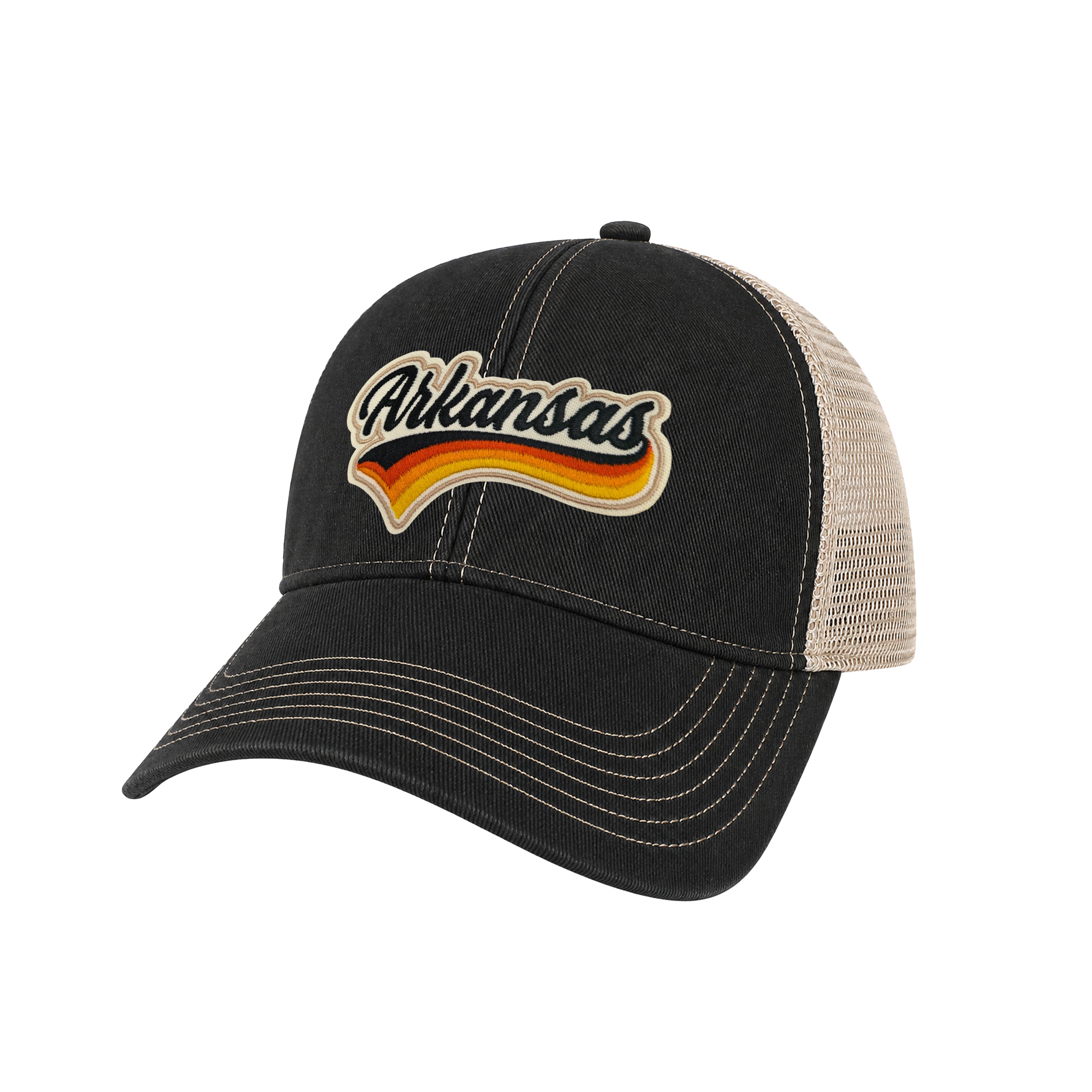 Arkansas Vintage Dirty Washed Trucker Hat – Retro State Patch Mesh Snapback Baseball Cap