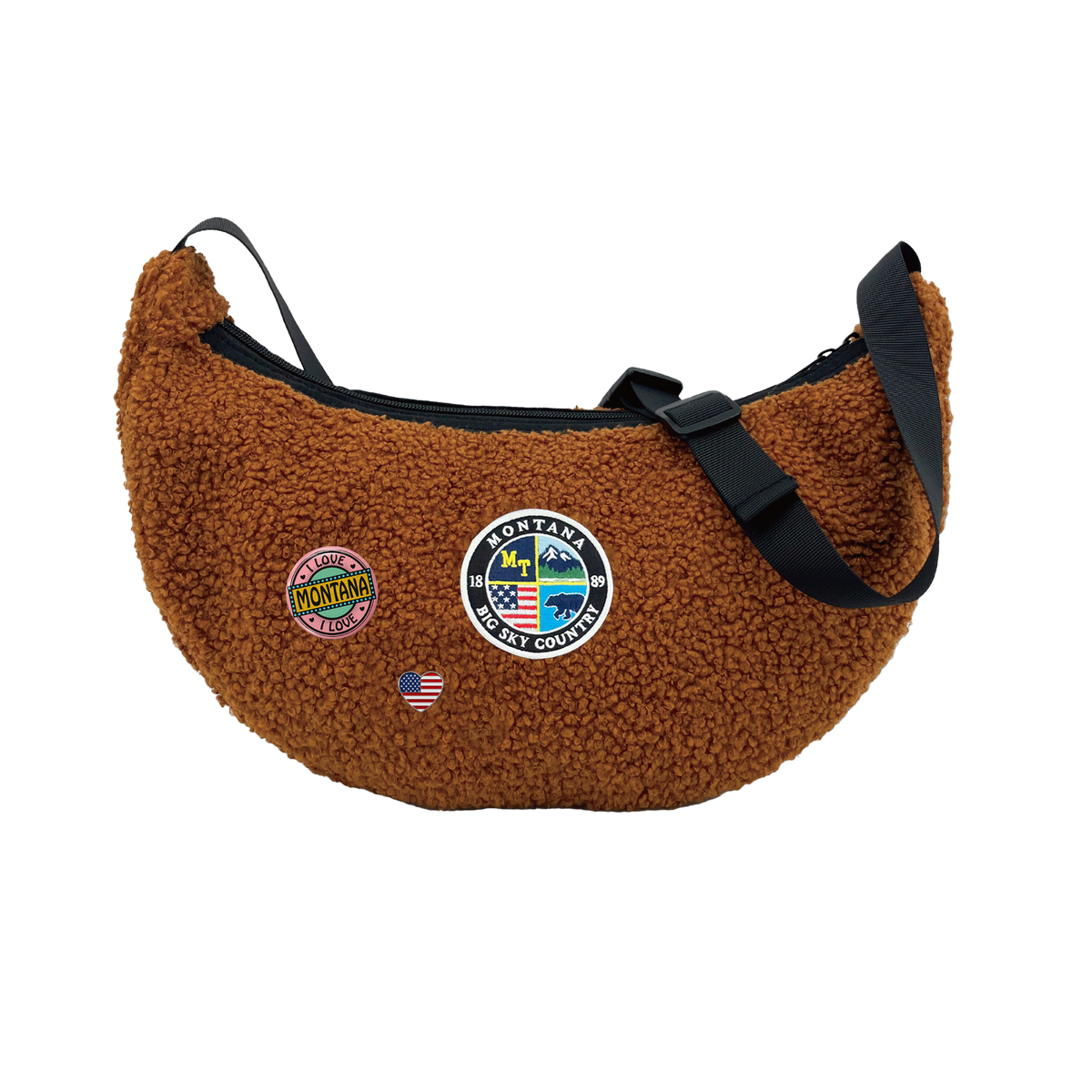 Montana Big Sky Sherpa Round Shoulder Bag - Cozy Travel Crossbody Bag