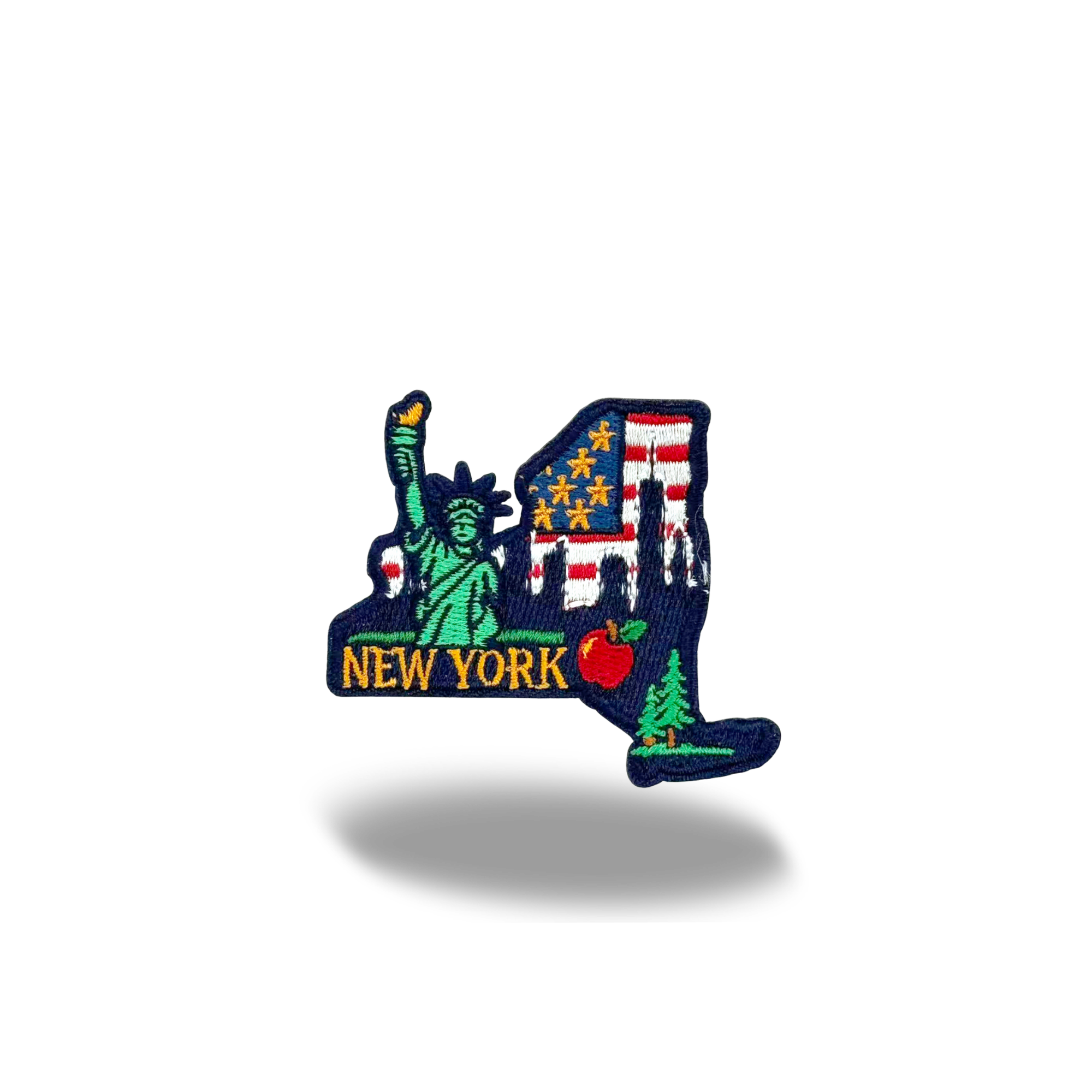 New York State Embroidered Patch with Statue of Liberty Skyline Apple Design