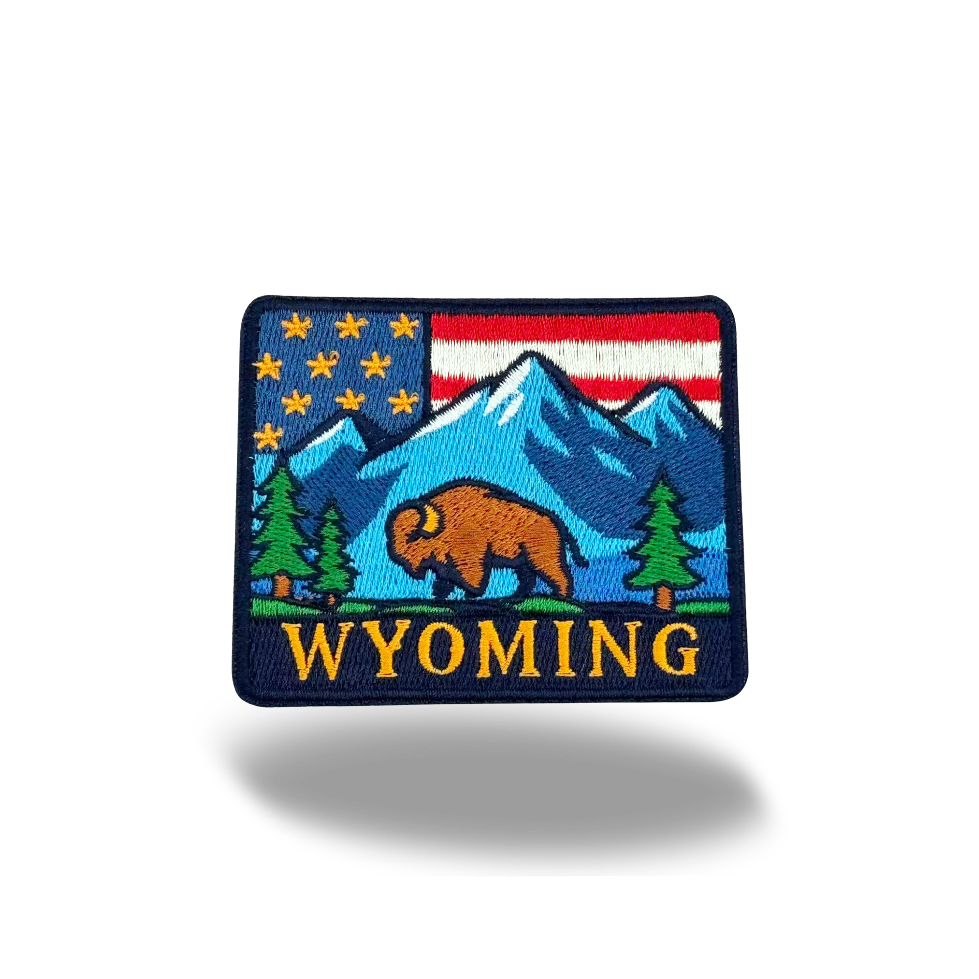 Wyoming Mountain Bison Embroidered Patch – USA State Landscape Outdoor Travel Badge