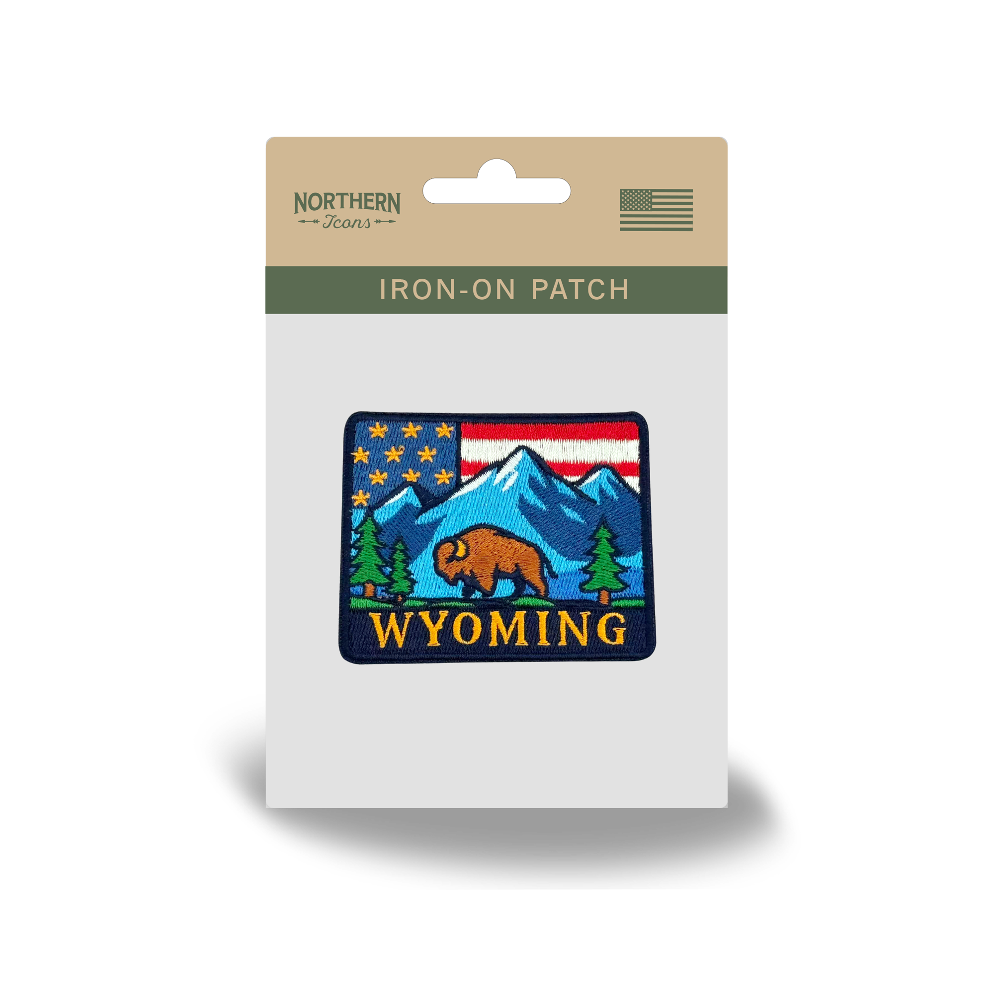 Wyoming Mountain Bison Embroidered Patch – USA State Landscape Outdoor Travel Badge