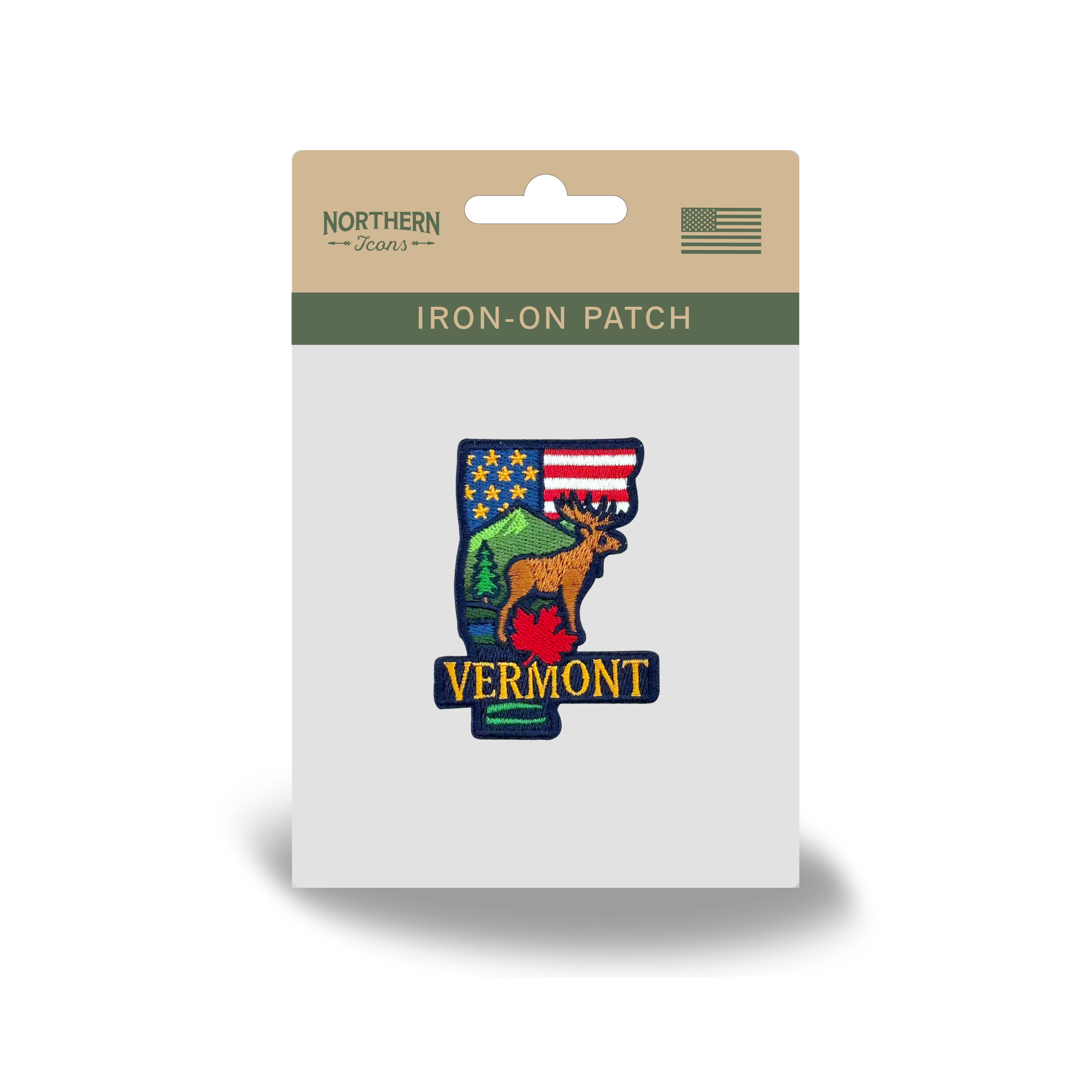 Vermont Moose Mountain Embroidered Patch with Maple Leaf Outdoor Travel Souvenir