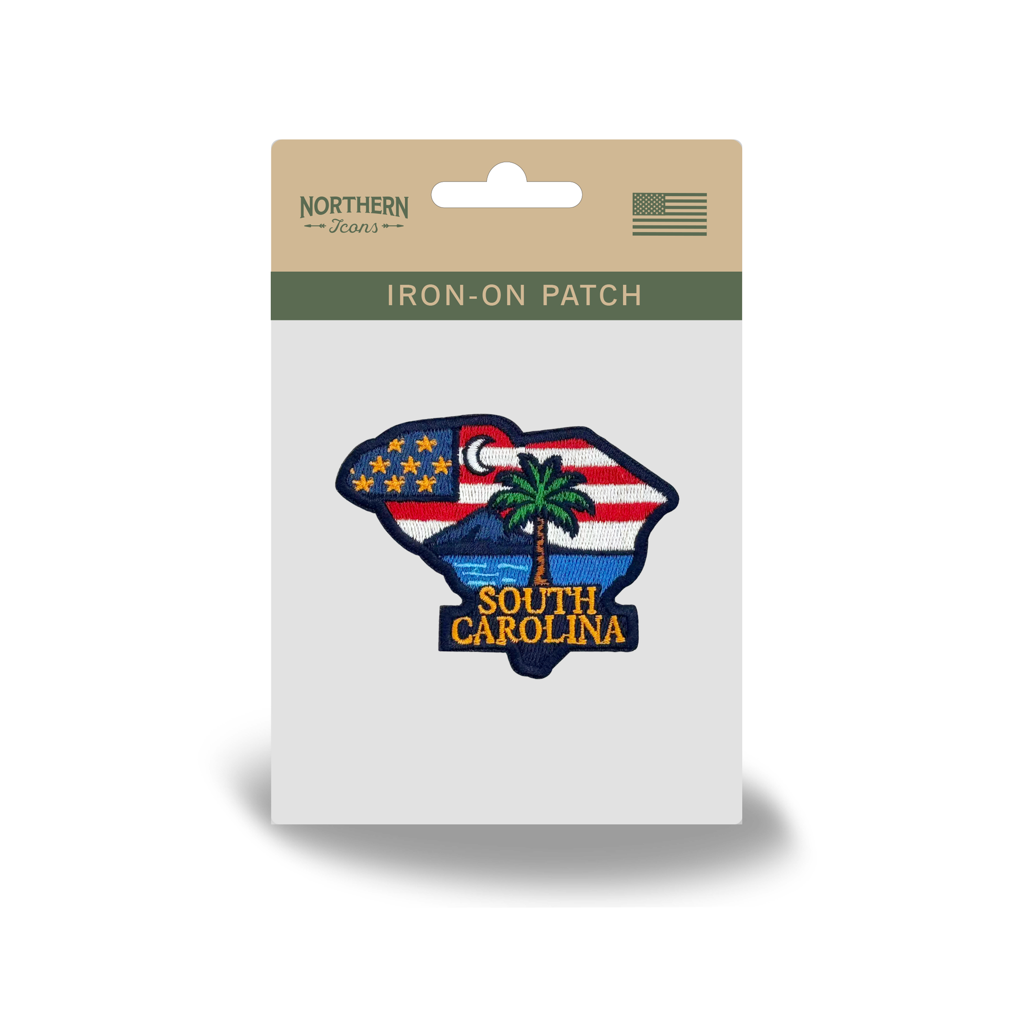 South Carolina Embroidered State Patch with Palmetto Tree Coastal Landscape Travel Souvenir