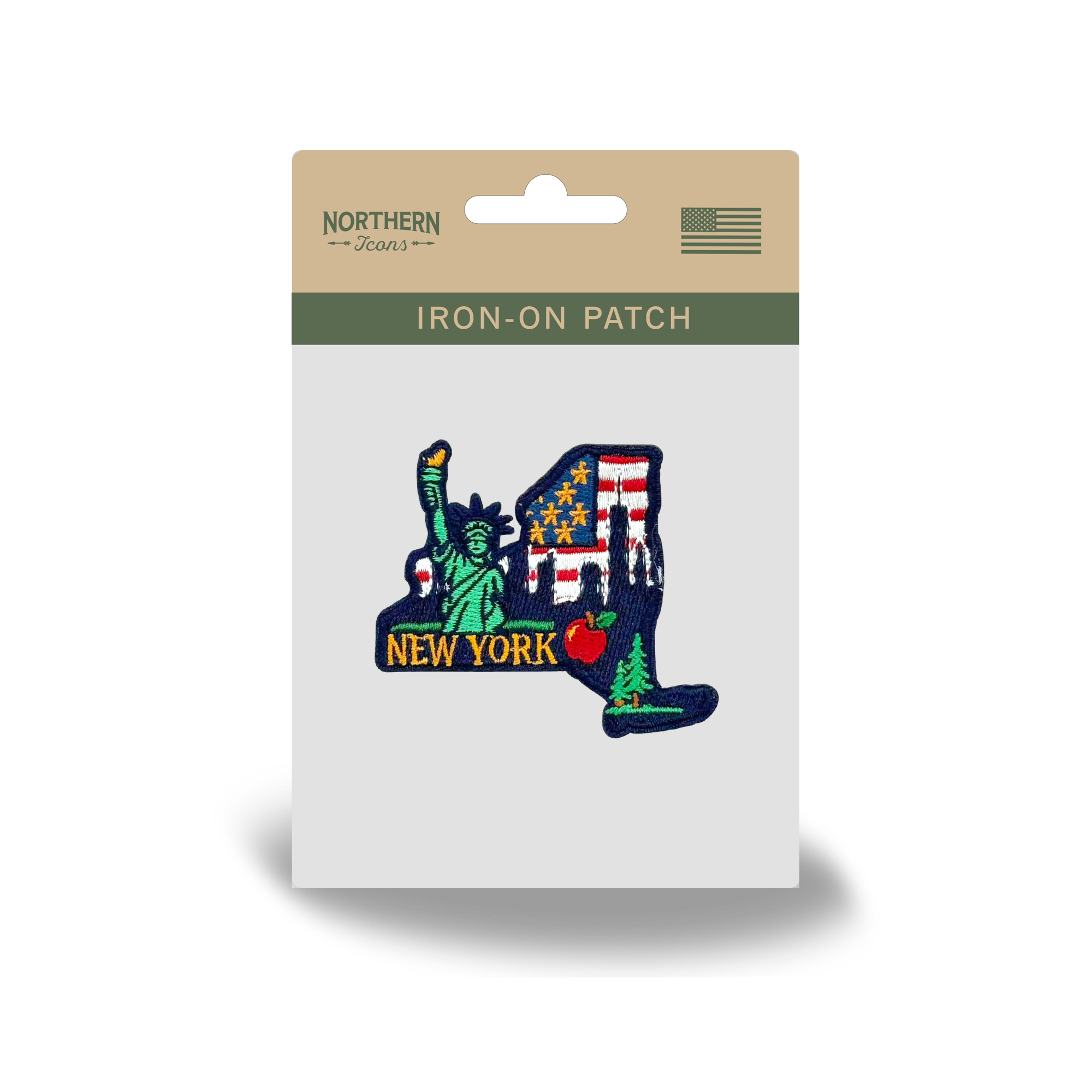 New York State Embroidered Patch with Statue of Liberty Skyline Apple Design