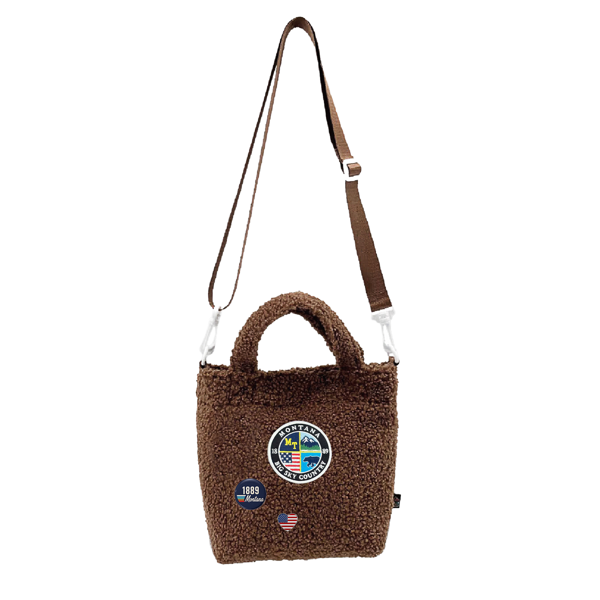Montana Big Sky Sherpa Mini Tote Bag - Cozy Crossbody Travel Carry Bag