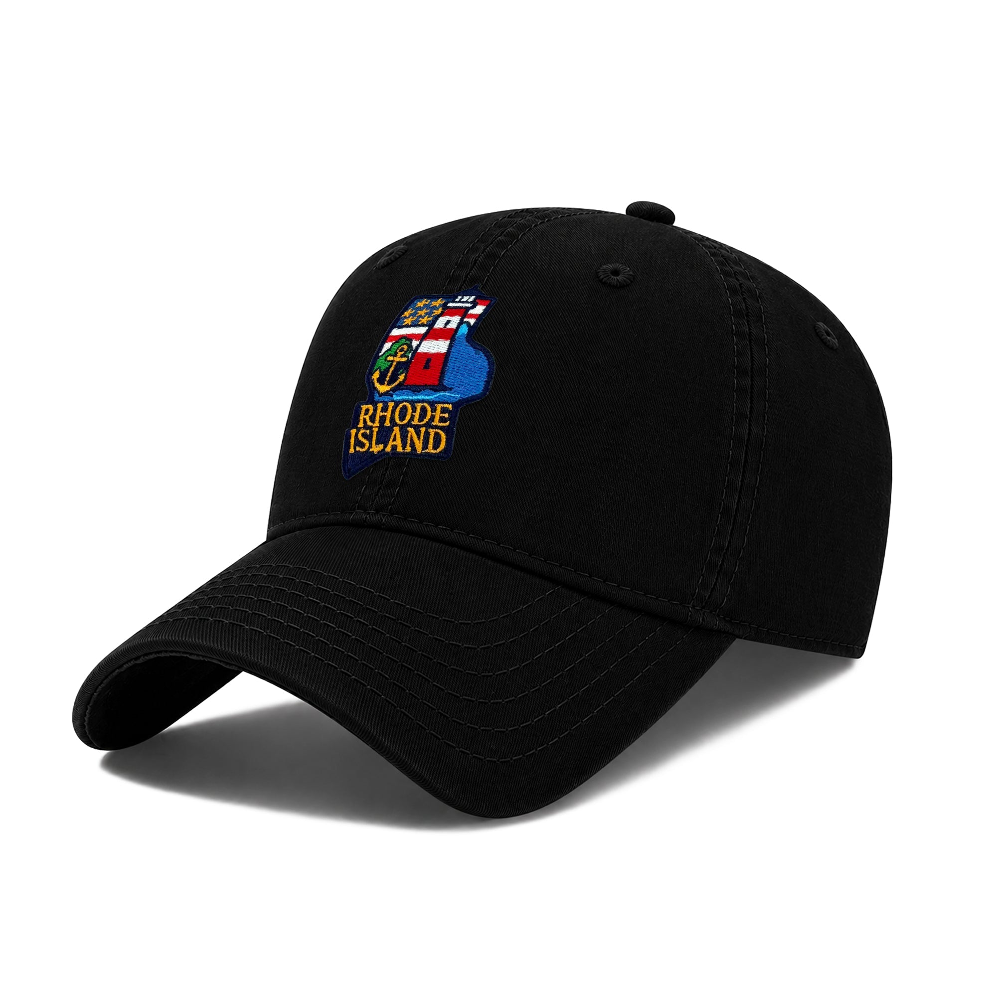Rhode Island Washed Baseball Cap | Vintage Cotton Twill Adjustable Hat | Embroidered Coastal Travel Souvenir Cap