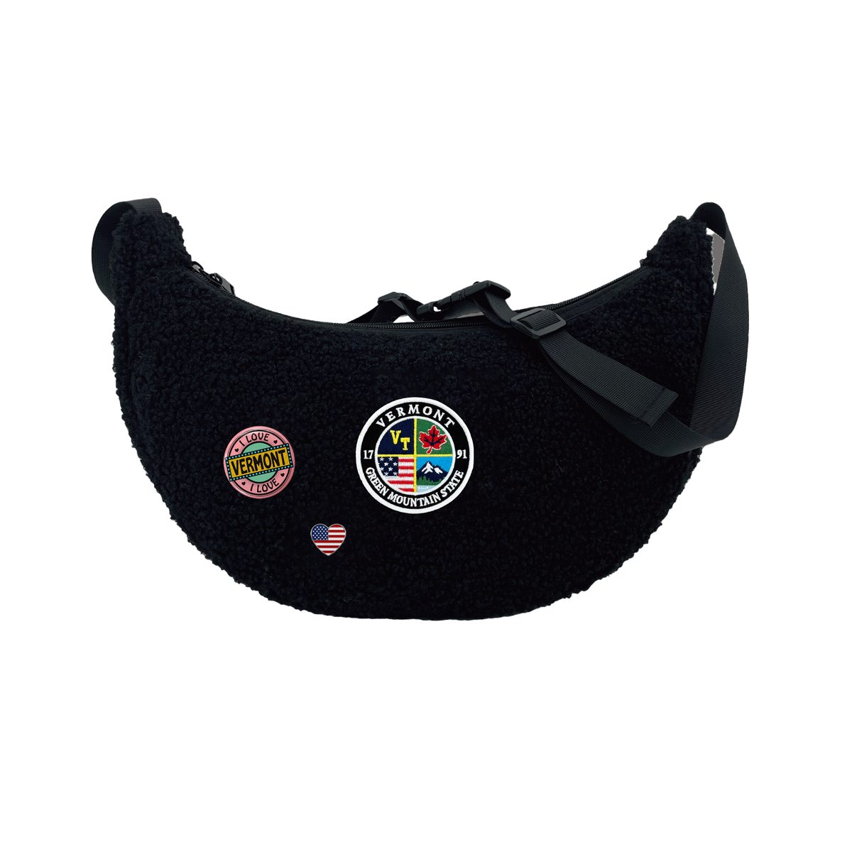 Vermont Sherpa Round Shoulder Bag | Cozy Fleece Crossbody Travel Bag