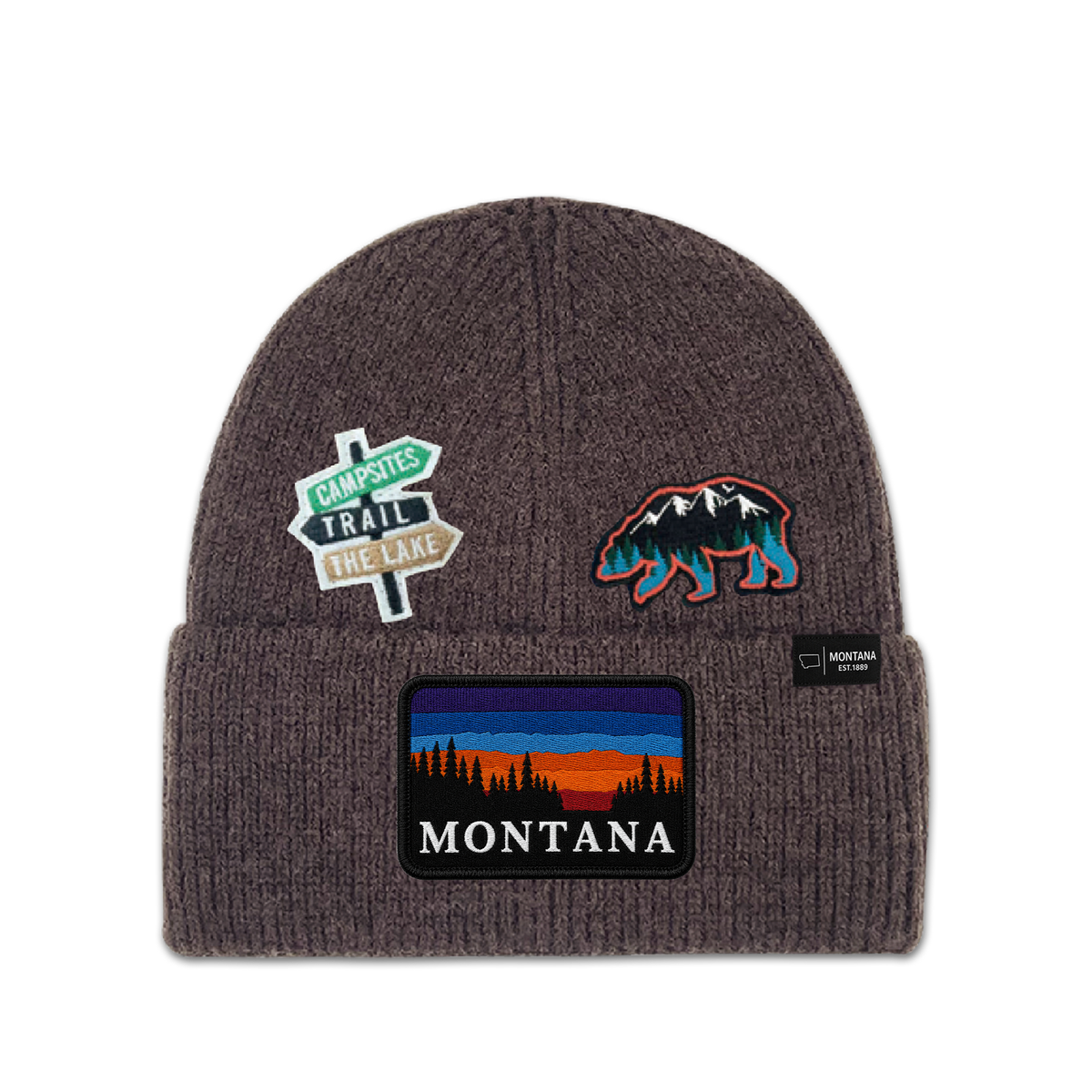 Montana Camping Trail Multi Patch Knit Beanie - Outdoor Winter Hat