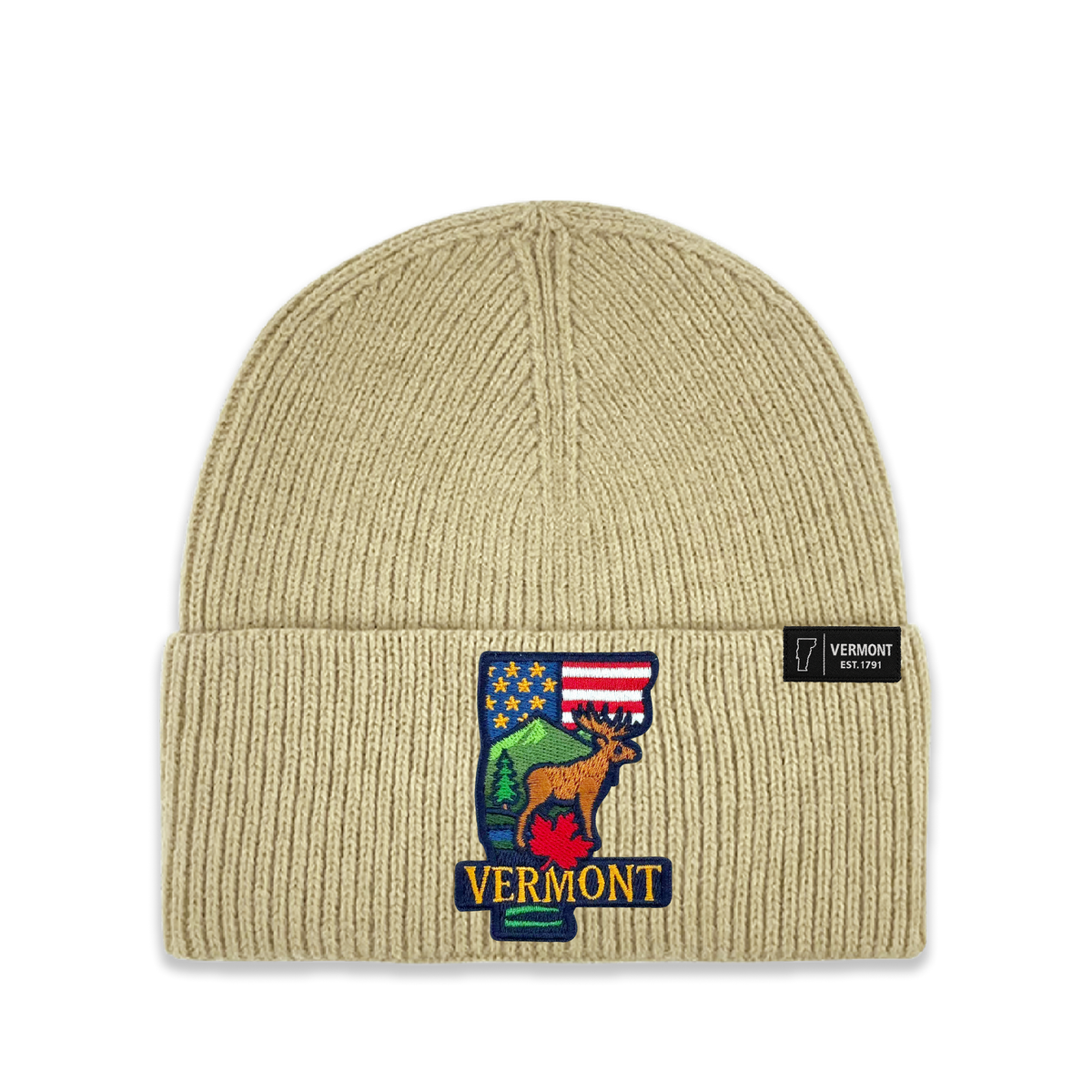 Vermont Patch Beanie | Embroidered State Map Winter Hat