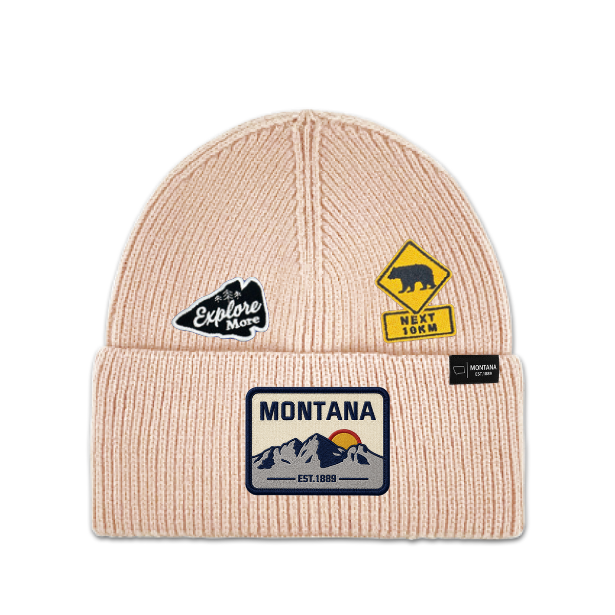 Montana Explore More Multi Patch Knit Beanie - Outdoor Adventure Hat