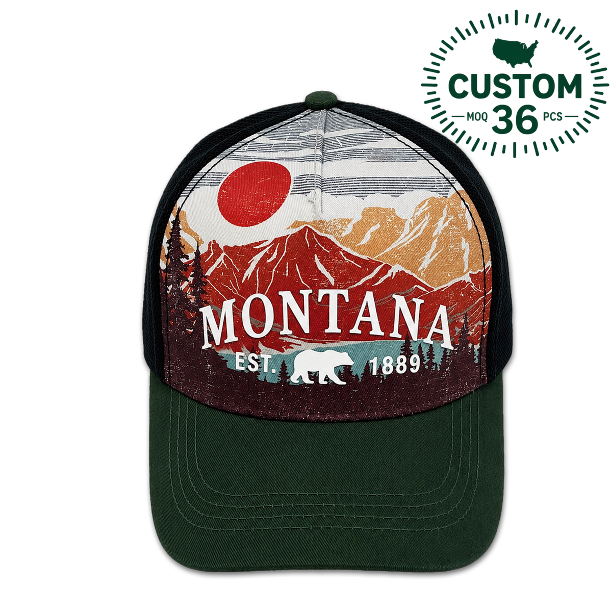Montana Scenic Graphic Print Trucker Hat - Outdoor Adventure Mesh Cap