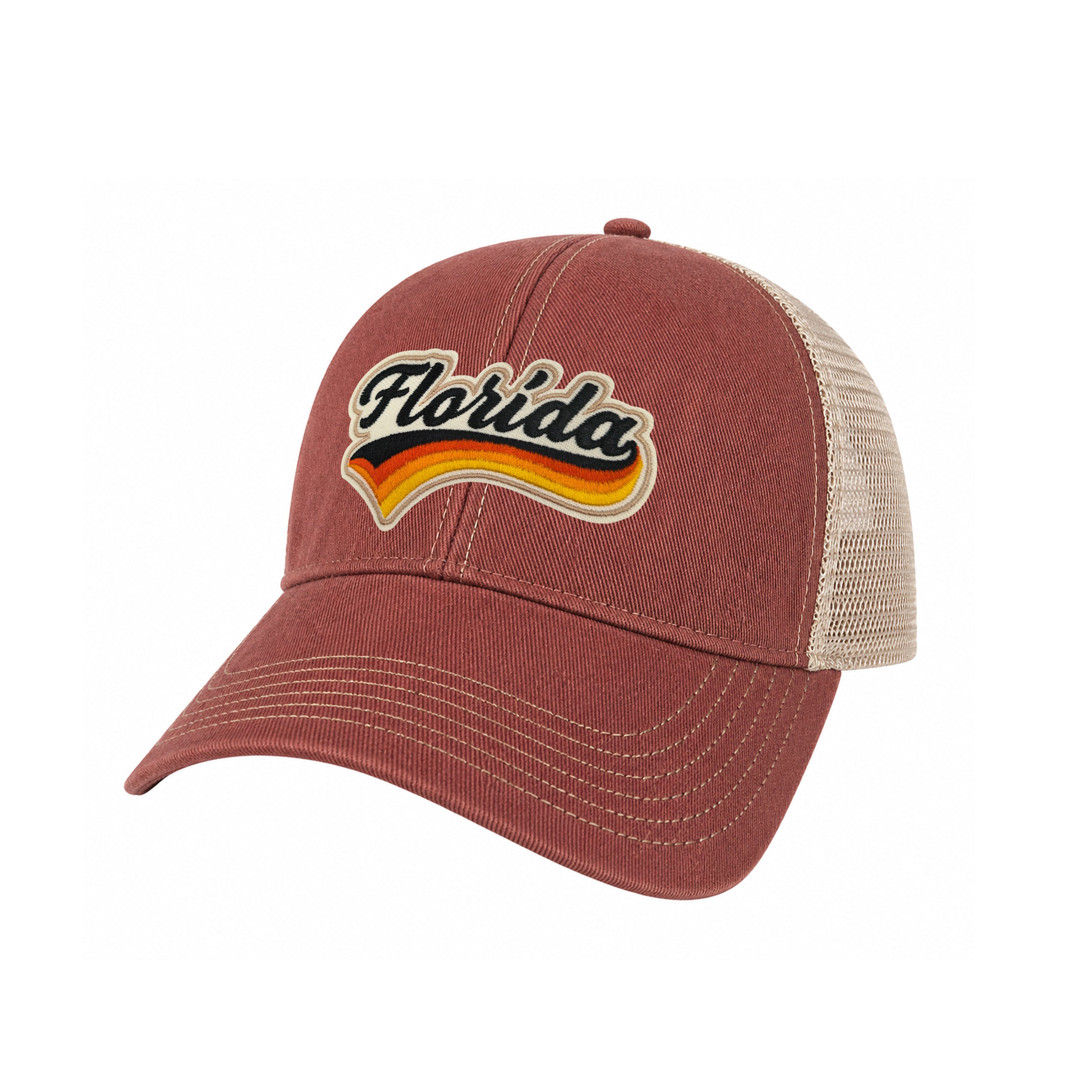 Florida Vintage Dirty Washed Trucker Hat – Retro State Patch Mesh Snapback Baseball Cap