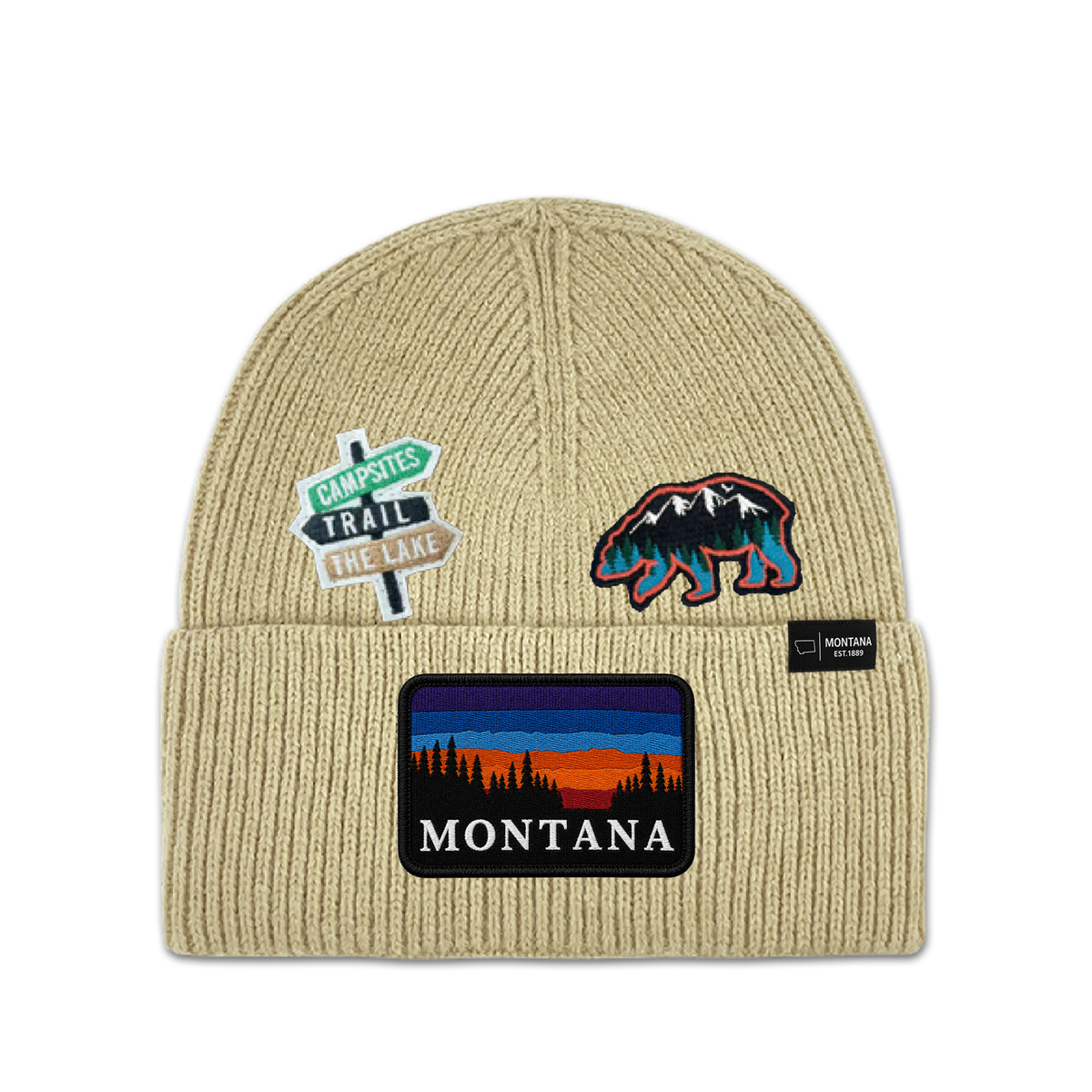 Montana Camping Trail Multi Patch Knit Beanie - Outdoor Winter Hat