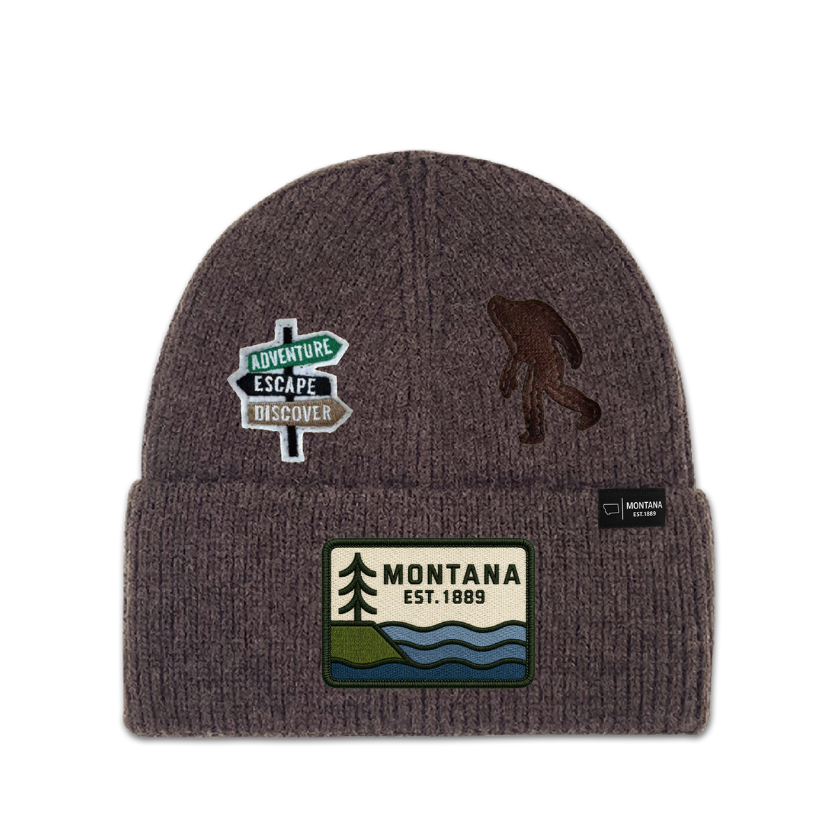 Montana Adventure Multi Patch Knit Beanie - Outdoor Souvenir Winter Hat