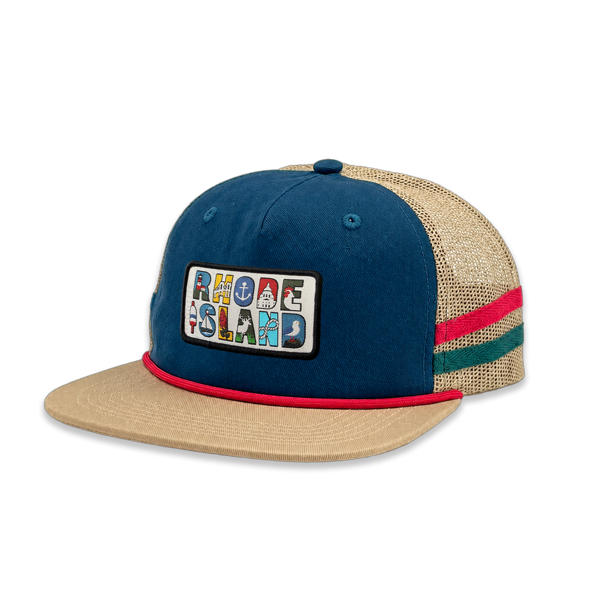 Rhode Island Side Stripe Baseball Cap | Illustrated Mesh Back Outdoor Hat