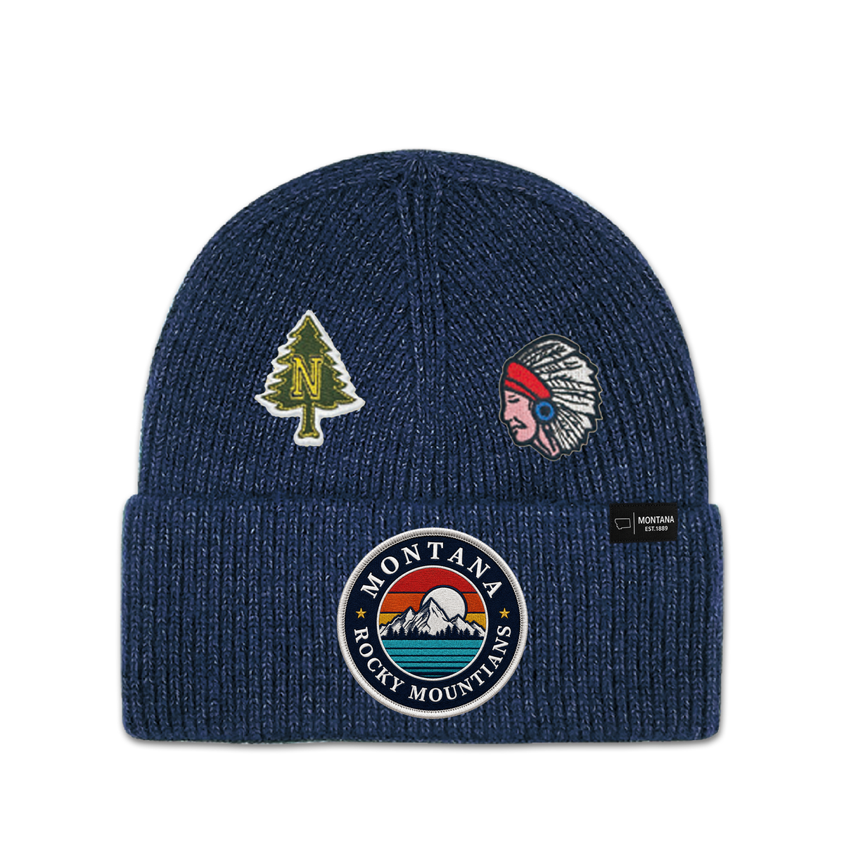 Montana Rocky Mountains Multi Patch Knit Beanie - Heritage Winter Hat