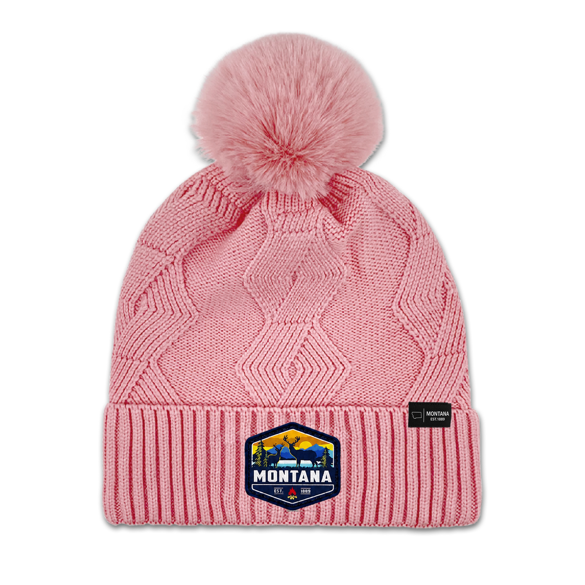 Montana Diamond Pom Knit Beanie - Fleece Lined Winter Hat