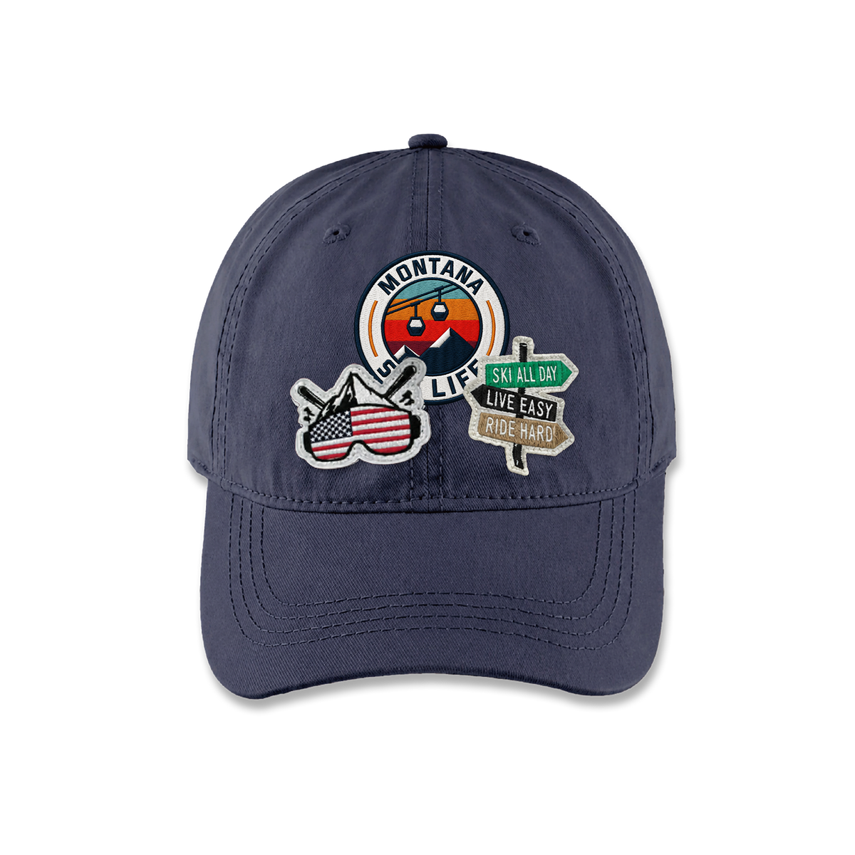 Montana Ski Lifestyle Triple Patches Embroidered Cap