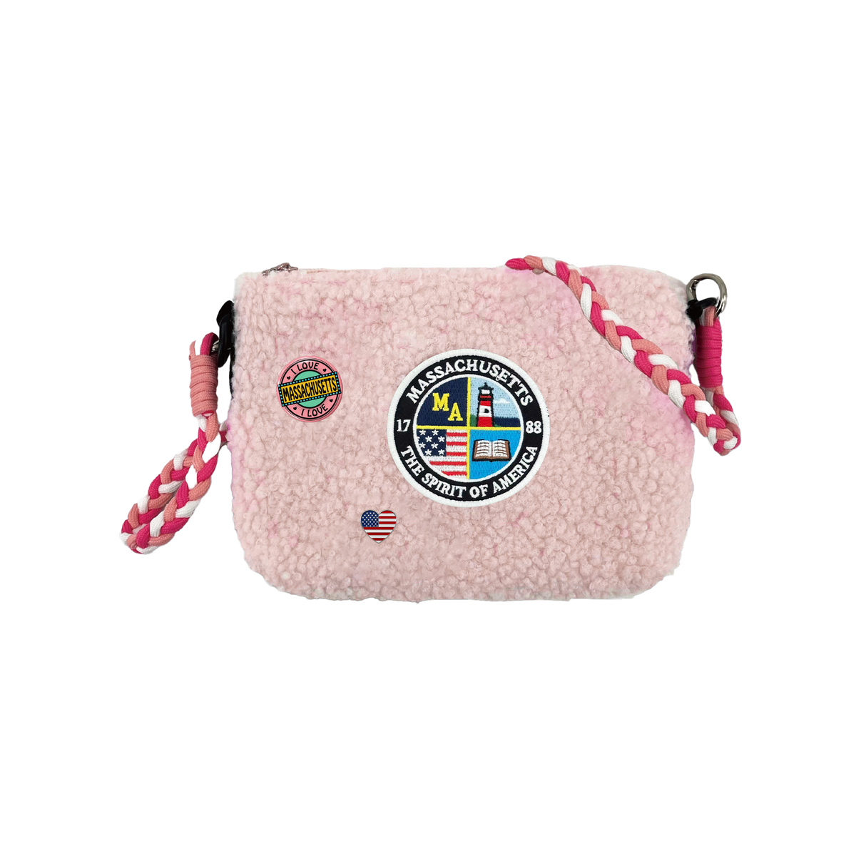 Massachusetts Sherpa Wallet Sling Bag | Cozy Mini Crossbody Travel Bag