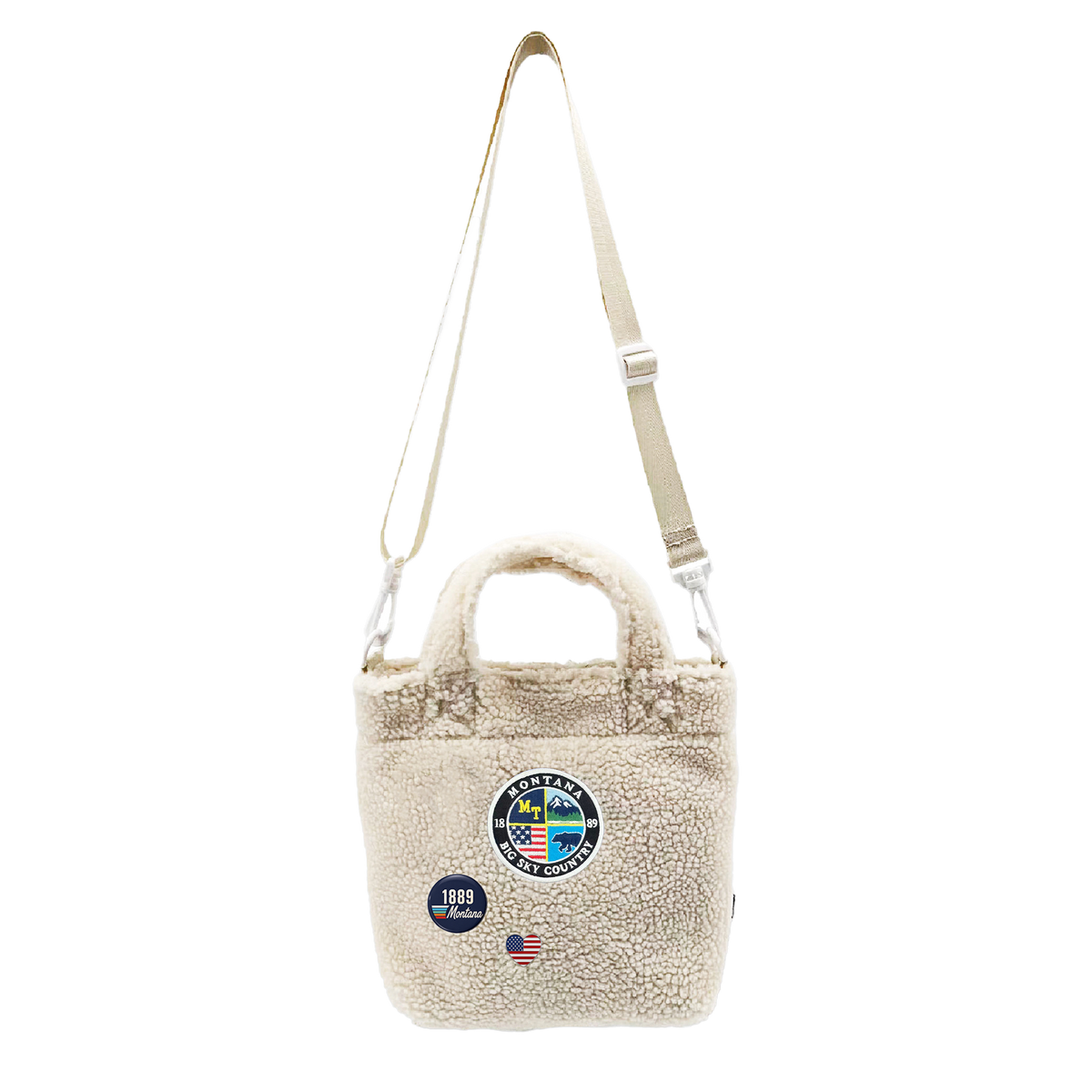 Montana Big Sky Sherpa Mini Tote Bag - Cozy Crossbody Travel Carry Bag