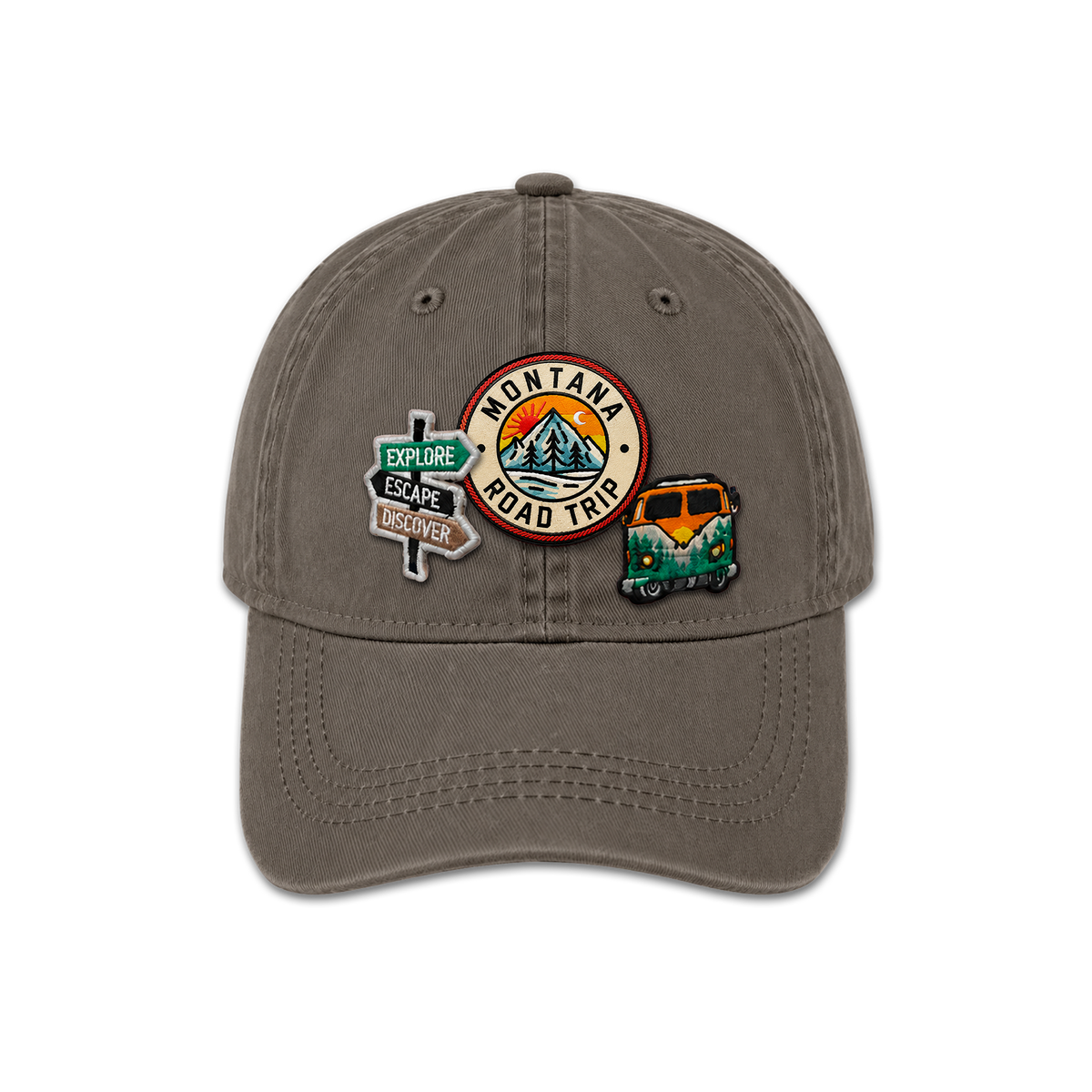 Montana Triple Patches Embroidery Cap | Vintage Washed Outdoor Adventure Style