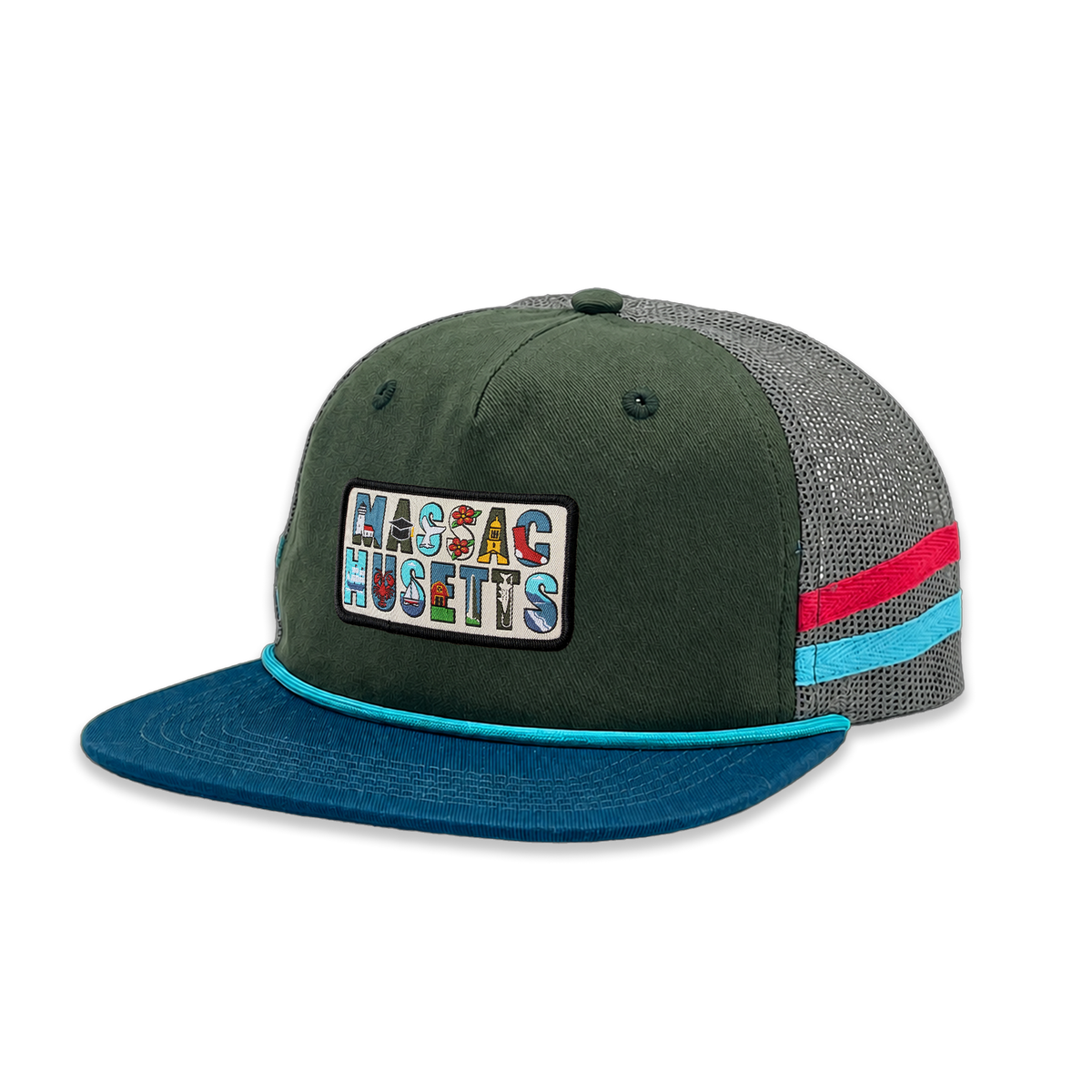 Massachusetts Side Stripe Baseball Cap | Heritage Mesh Back Outdoor Hat