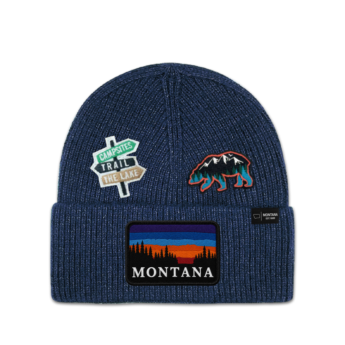 Montana Camping Trail Multi Patch Knit Beanie - Outdoor Winter Hat