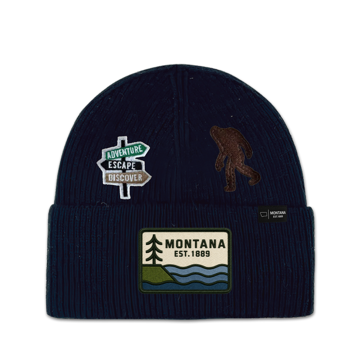 Montana Adventure Multi Patch Knit Beanie - Outdoor Souvenir Winter Hat