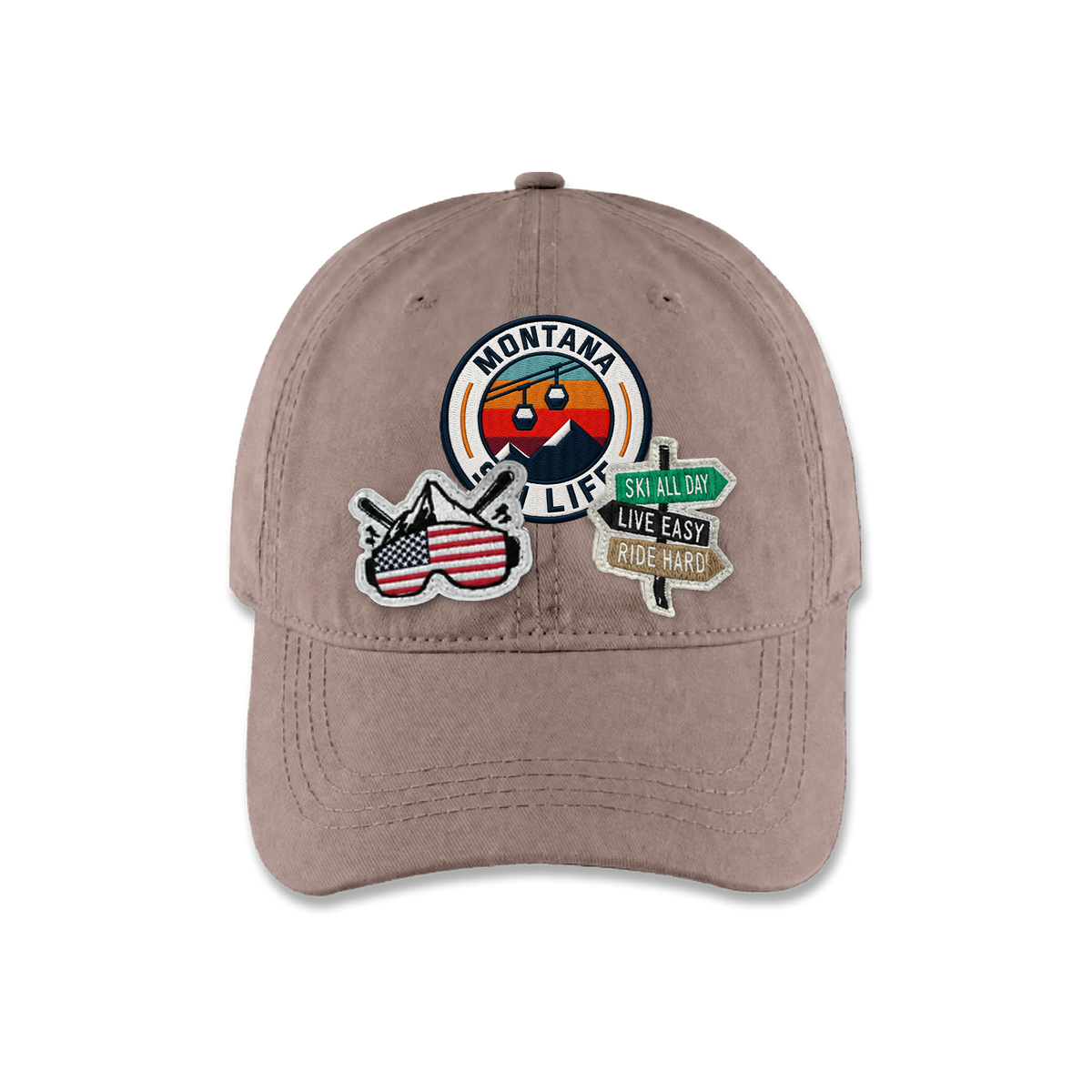 Montana Ski Lifestyle Triple Patches Embroidered Cap