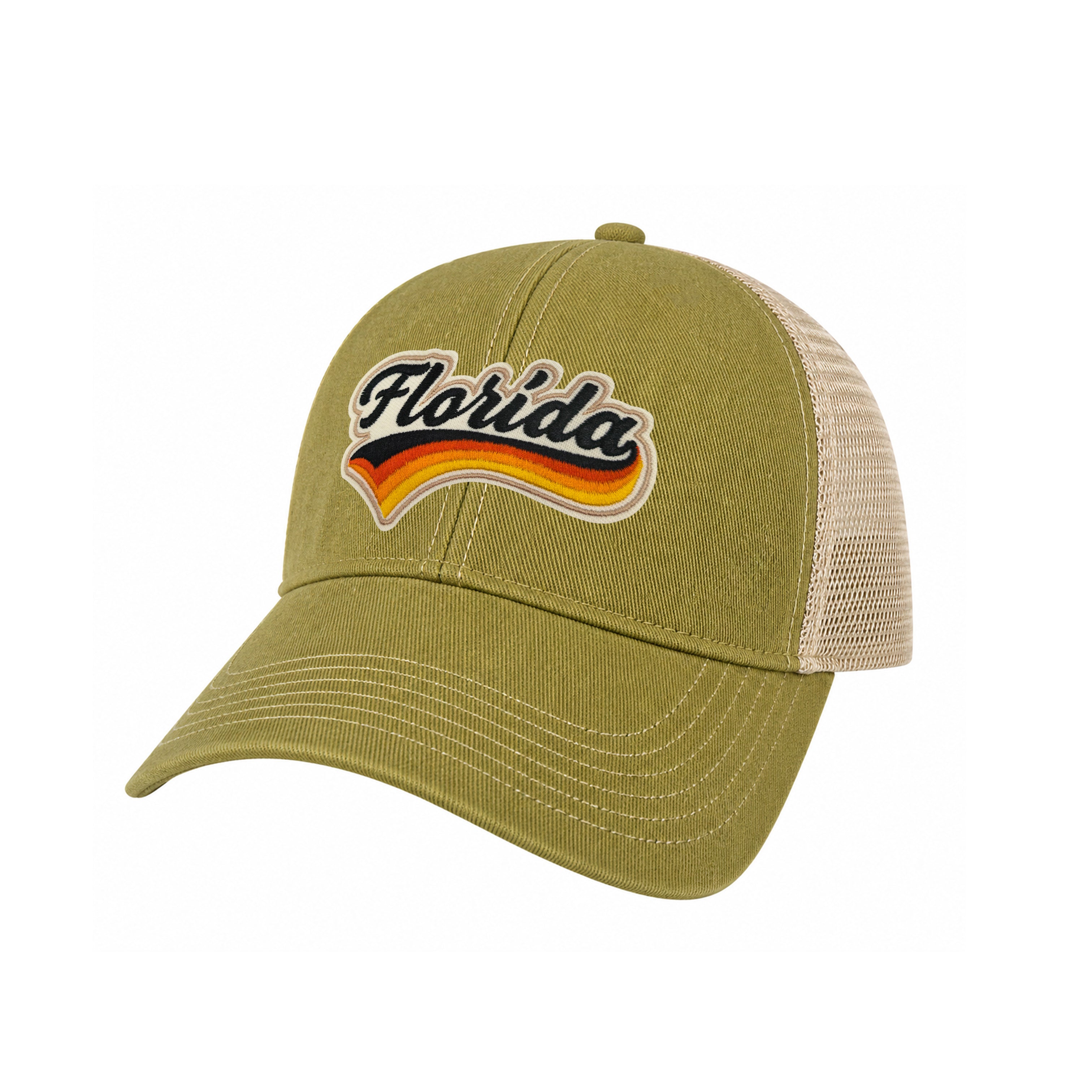 Florida Vintage Dirty Washed Trucker Hat – Retro State Patch Mesh Snapback Baseball Cap
