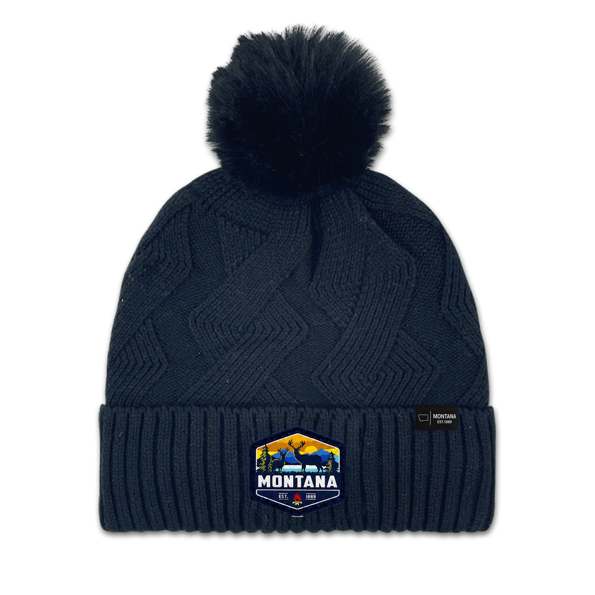 Montana Diamond Pom Knit Beanie - Fleece Lined Winter Hat