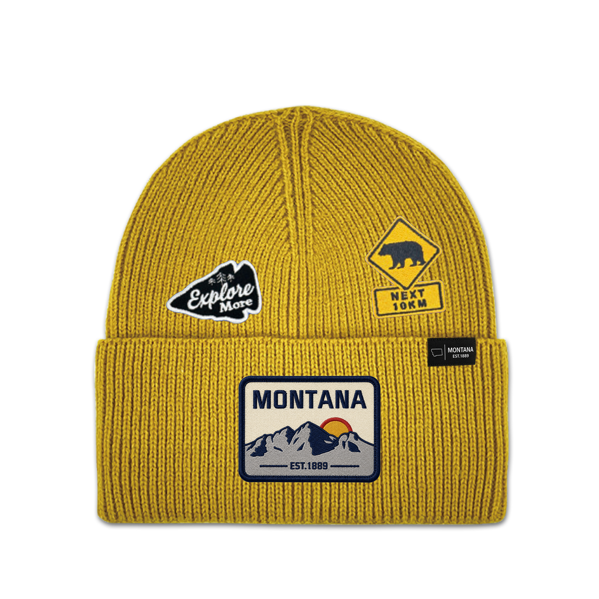Montana Explore More Multi Patch Knit Beanie - Outdoor Adventure Hat