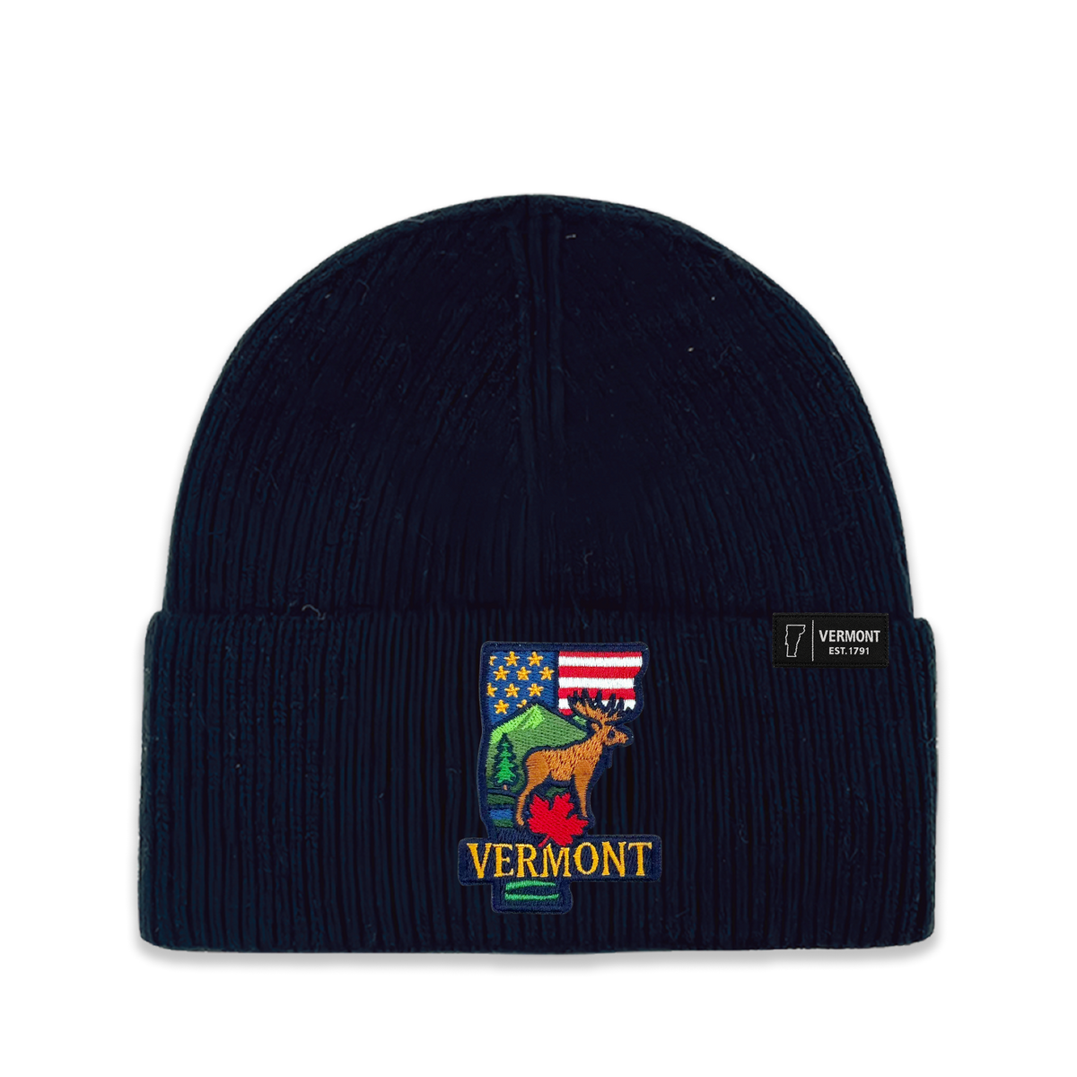 Vermont Patch Beanie | Embroidered State Map Winter Hat