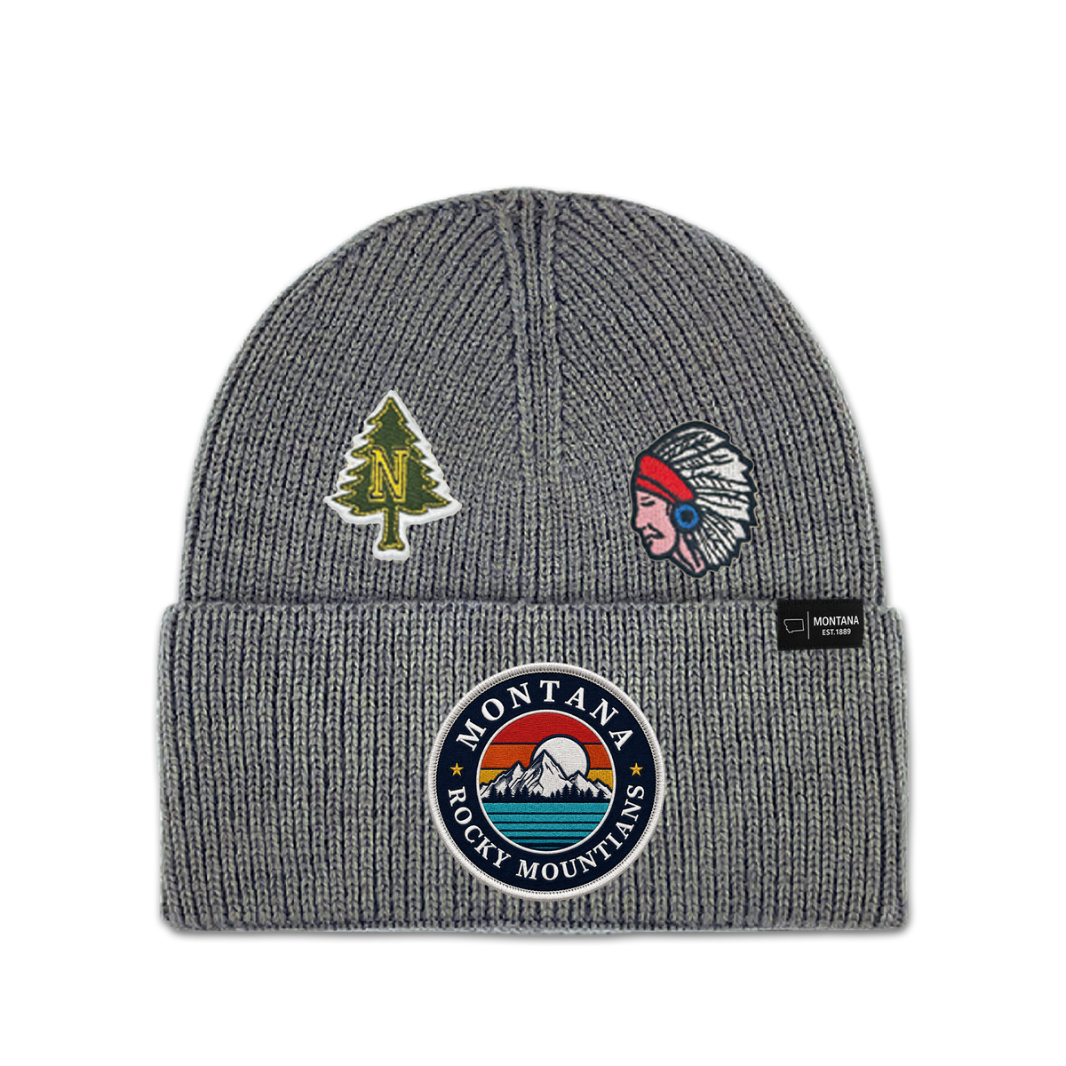 Montana Rocky Mountains Multi Patch Knit Beanie - Heritage Winter Hat
