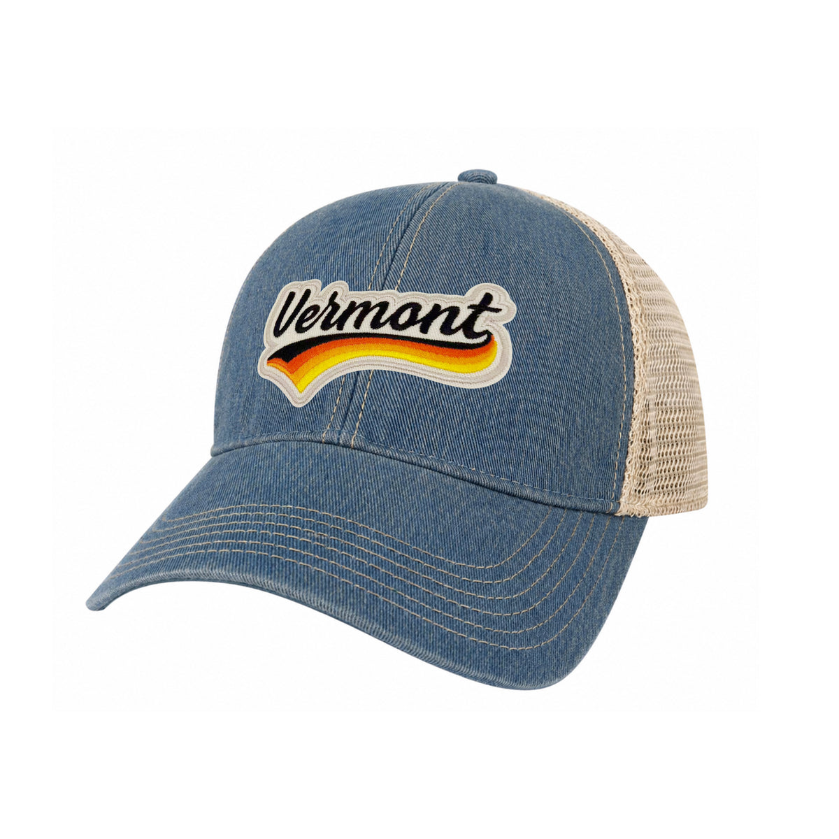 Vermont Vintage Dirty Washed Trucker Hat – Retro State Patch Mesh Snapback Baseball Cap