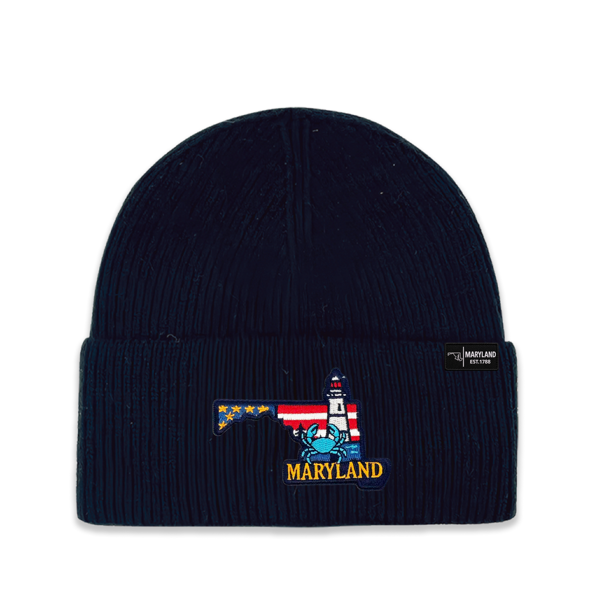 Maryland State Patch Beanie – Embroidered Cuffed Knit Hat
