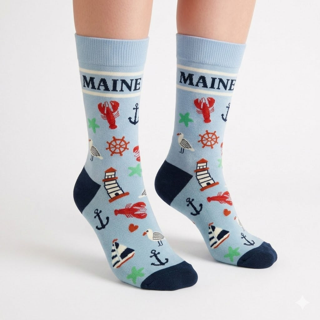 Maine Coastal Lighthouse Crew Socks for Nautical Lovers