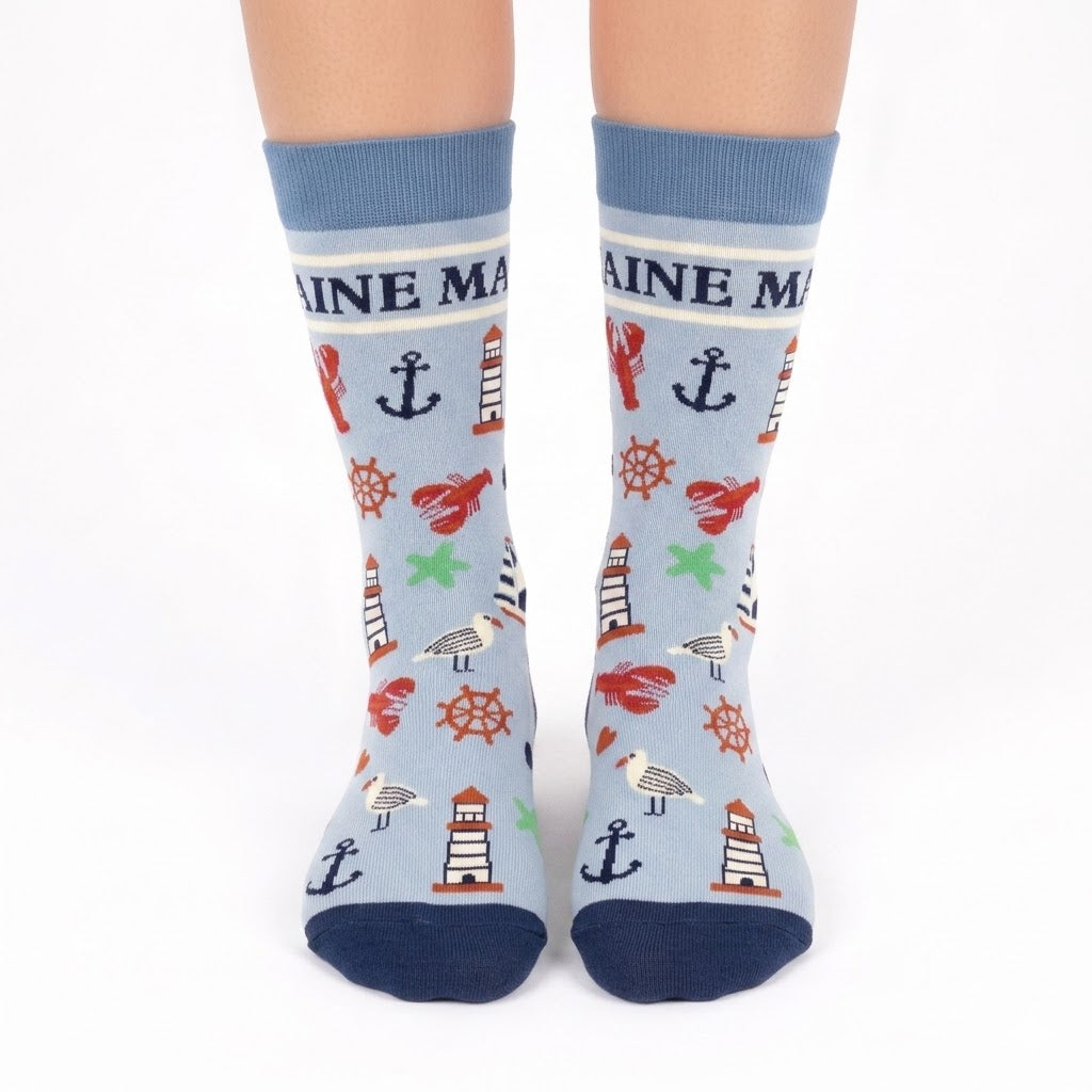 Maine Coastal Lighthouse Crew Socks for Nautical Lovers