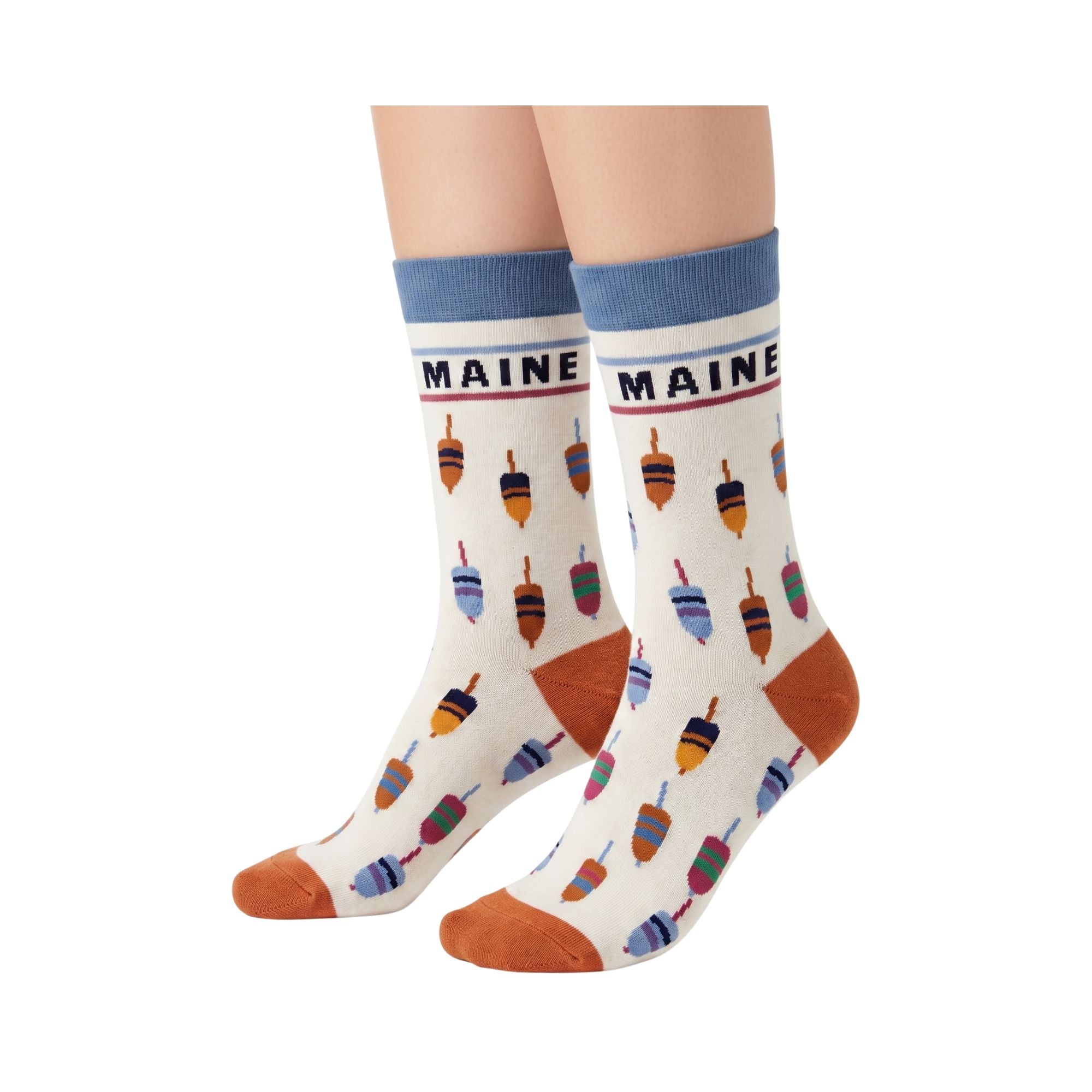 Maine Lobster Buoy Pattern Crew Socks Colorful Coastal Nautical Hosiery