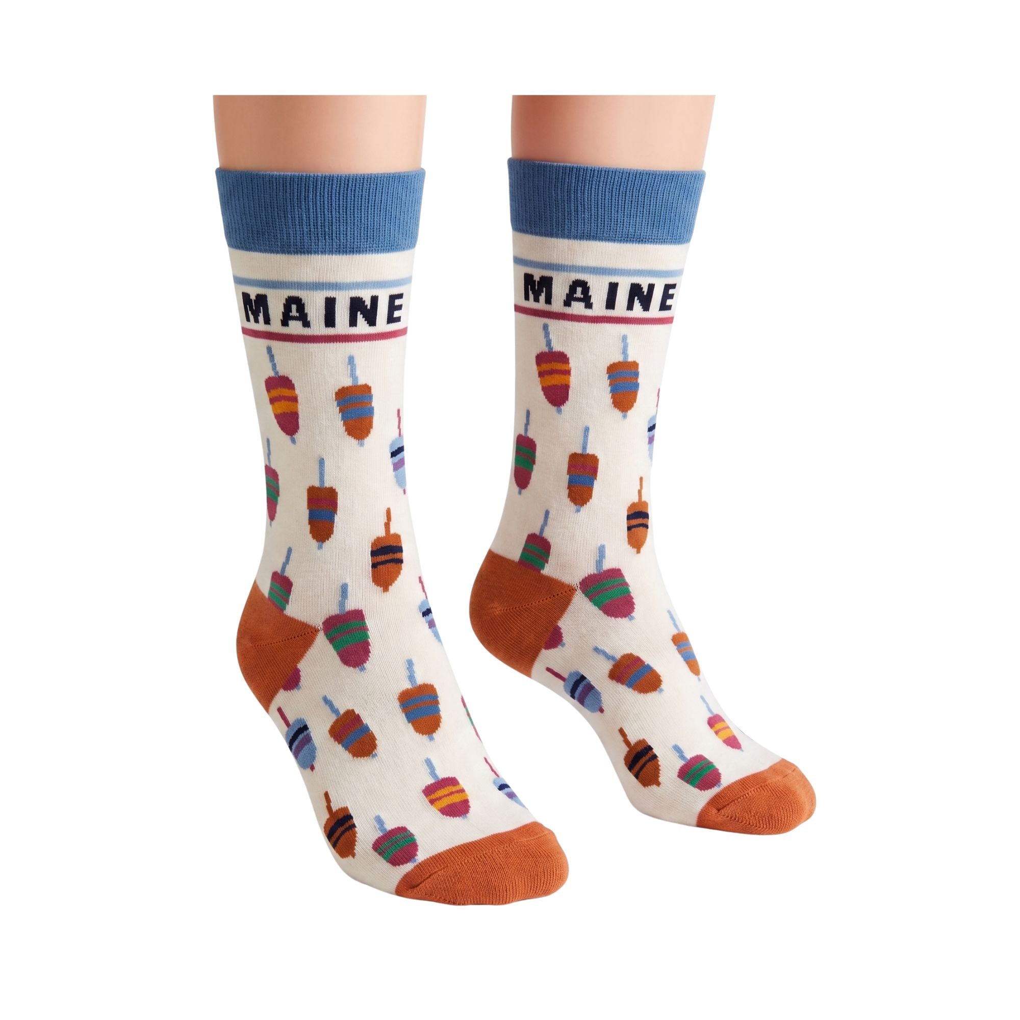 Maine Lobster Buoy Pattern Crew Socks Colorful Coastal Nautical Hosiery