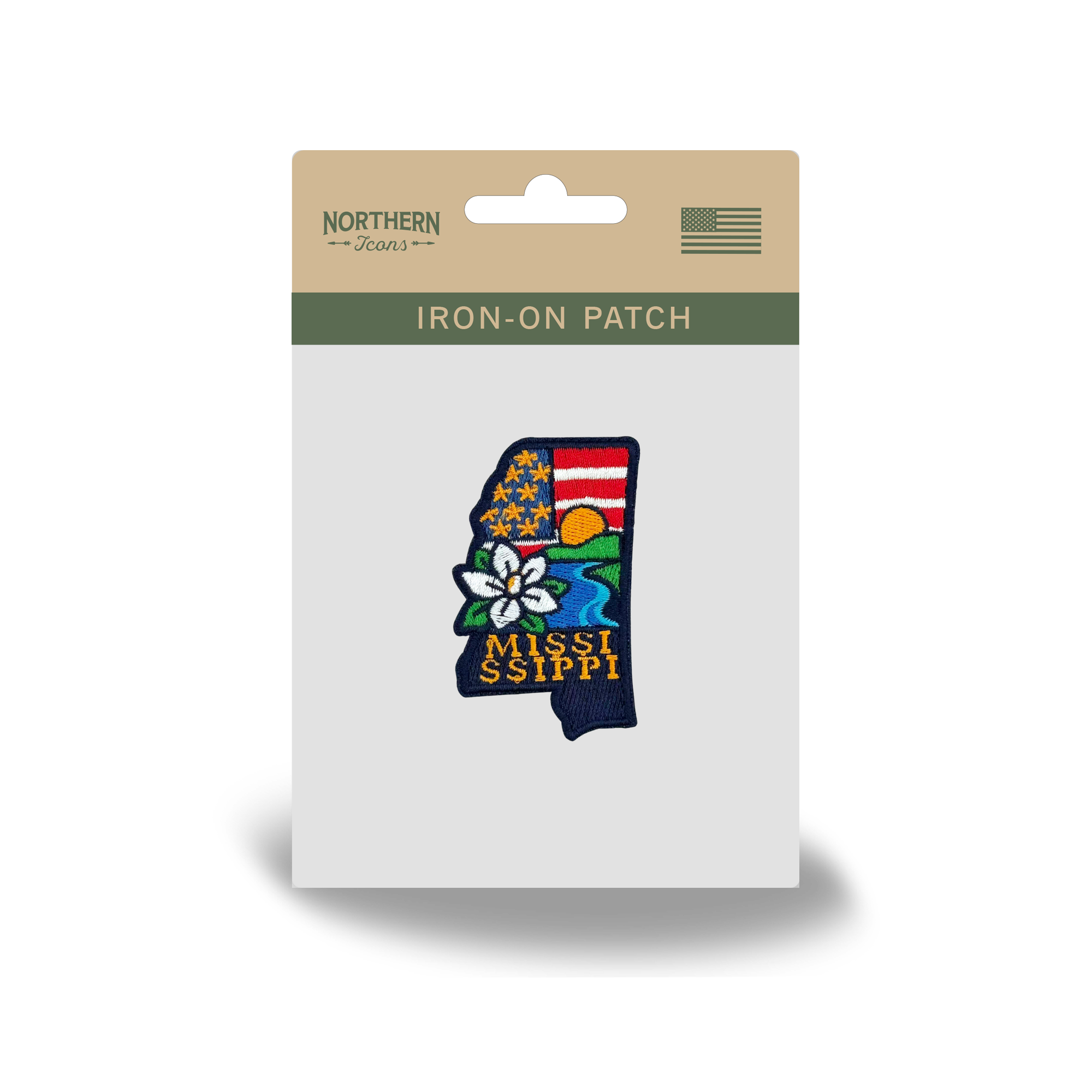 Mississippi State Embroidered Patch State Shape Magnolia River Badge