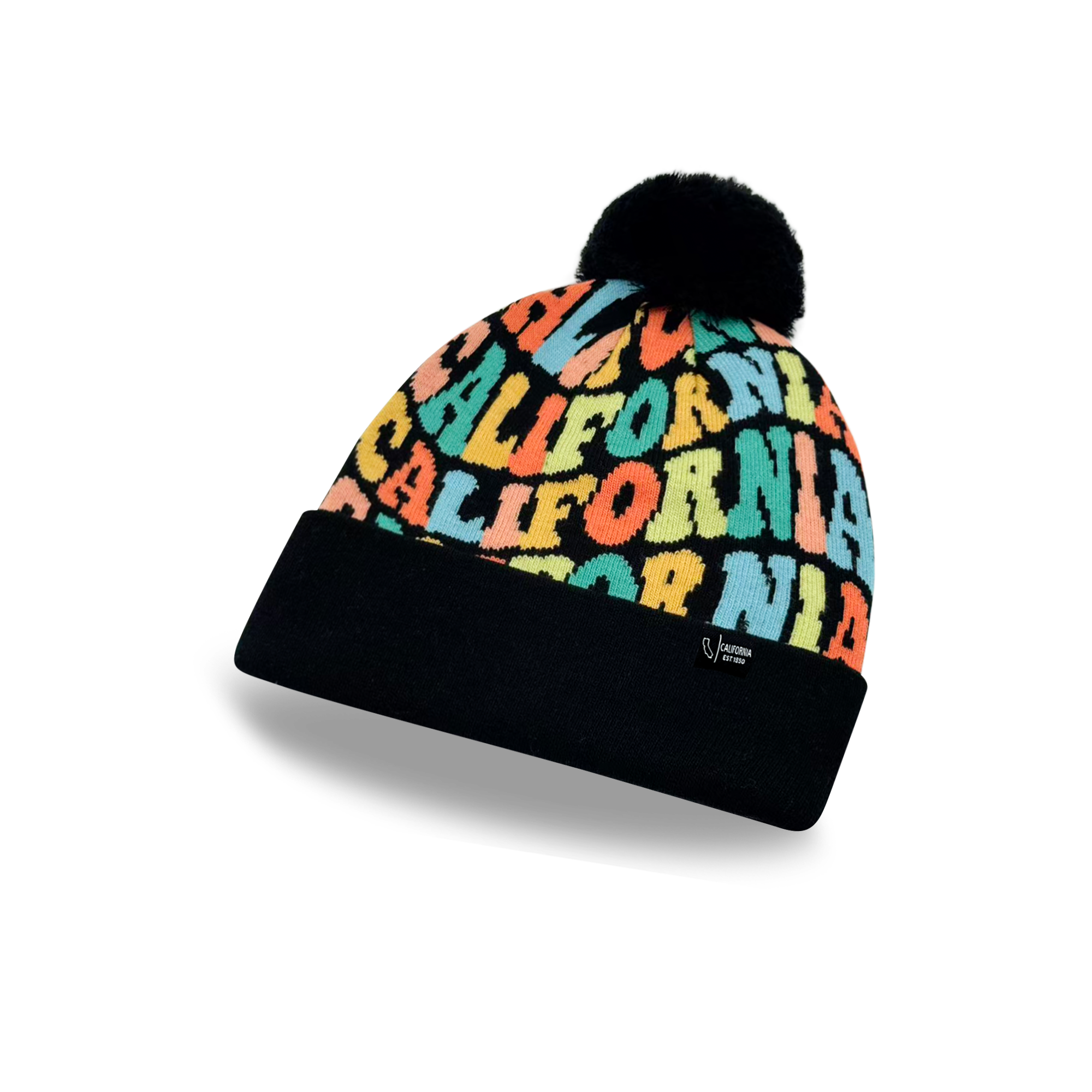 CALIFORNIA Colorful Pom Pom Beanie - Warm Knitted Winter Hat